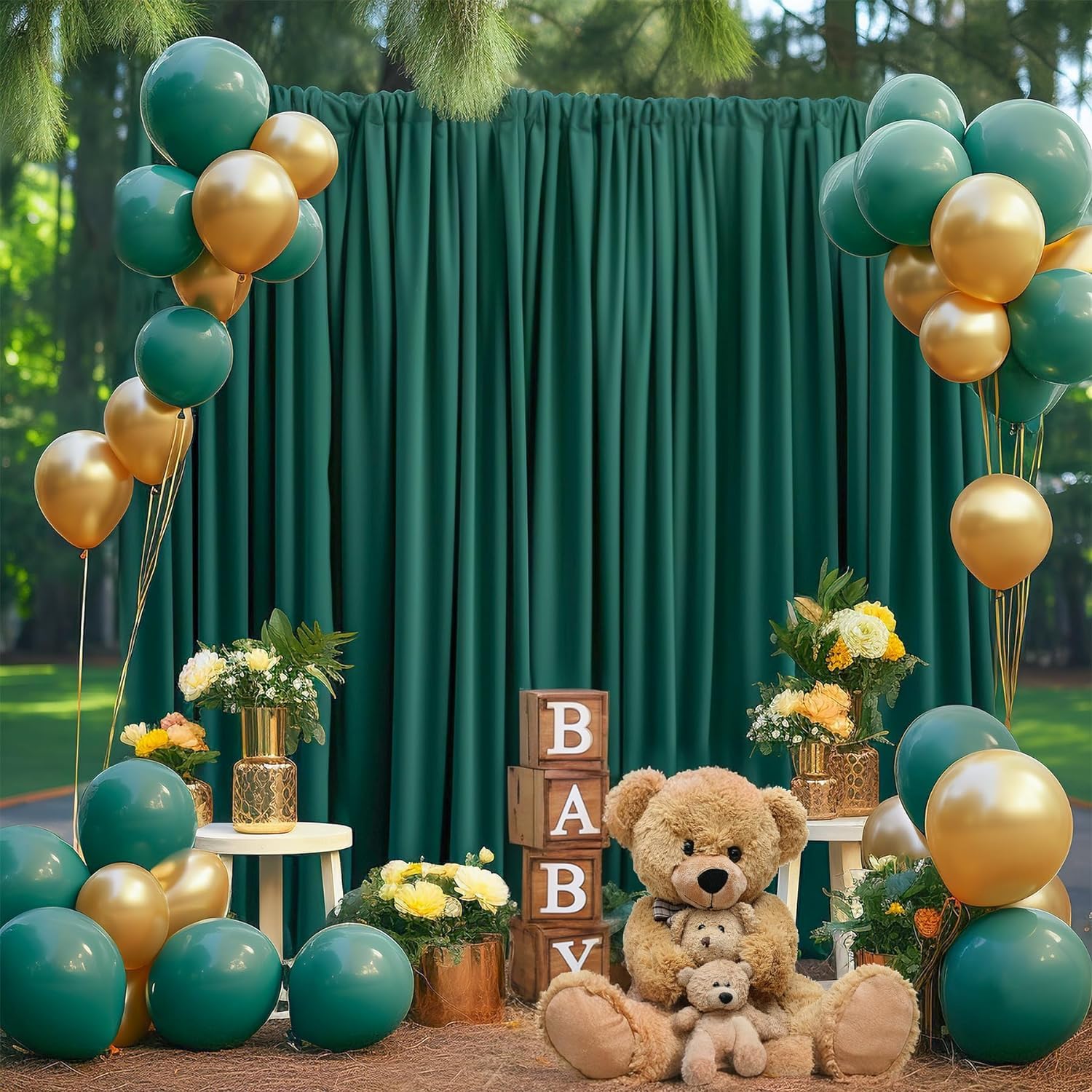 10X8 Ft Wrinkle Free Hunter Green Backdrop Curtains For Parties, Thick Fabric Emerald Photo Backdrop Drapes Panels For Weddings