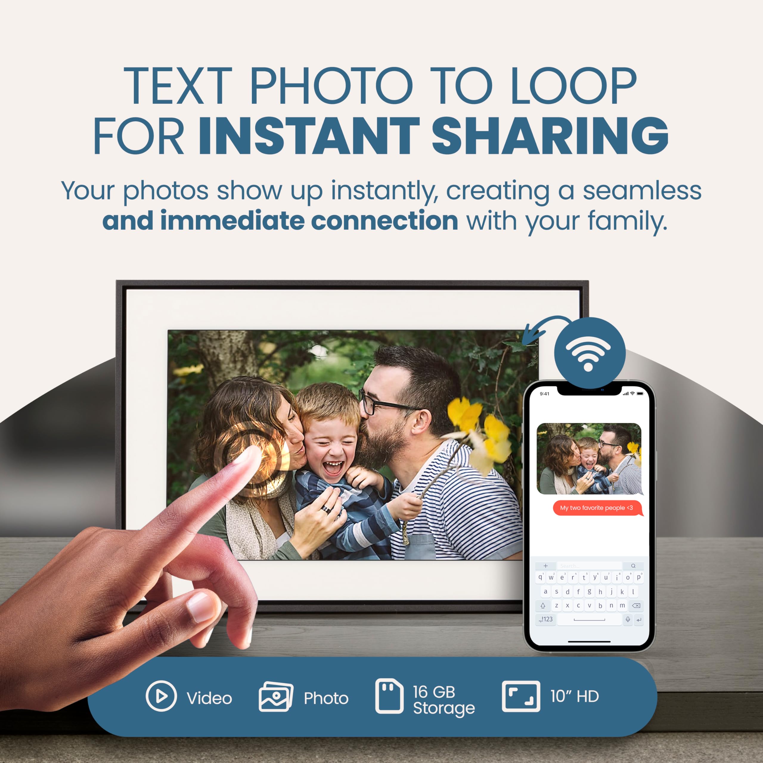 Loop Wi Fi Digital Picture Frame With Touch Screen, 10 Inch Display, The Only Frame To Offer Text Message Photos Direct To Frame