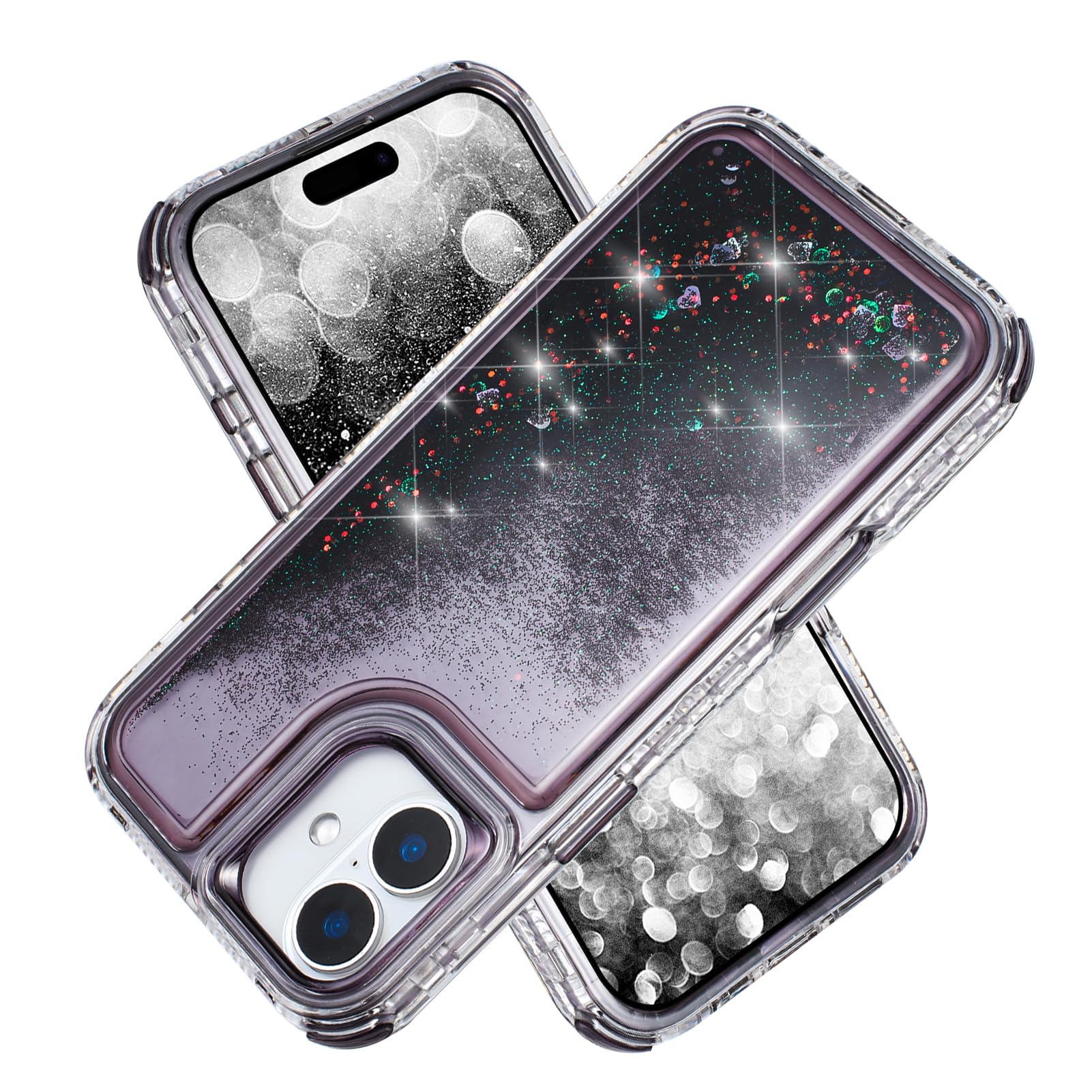 Tikoo Designed Designed for iPhone 16 Plus Case Glitter for Women Girl Clear 3-in-1 Heavy Duty Protective Phone Cover with Float