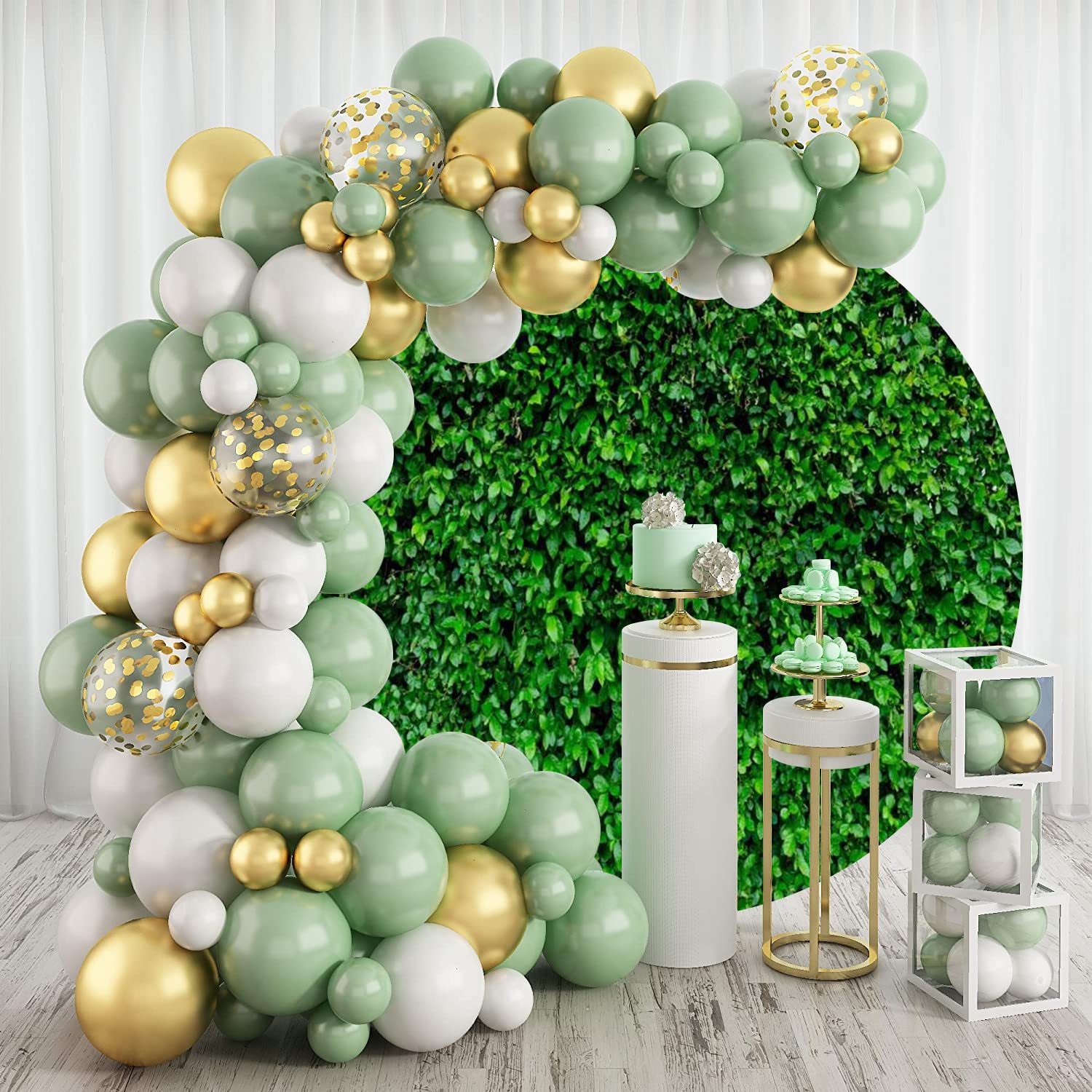 Leowefowa Greenery Round Backdrop Cover Green Leaves Round Backdrop 7.2Ft Grass Backdrop Wall Circle Backdrop Stand Cover Safari