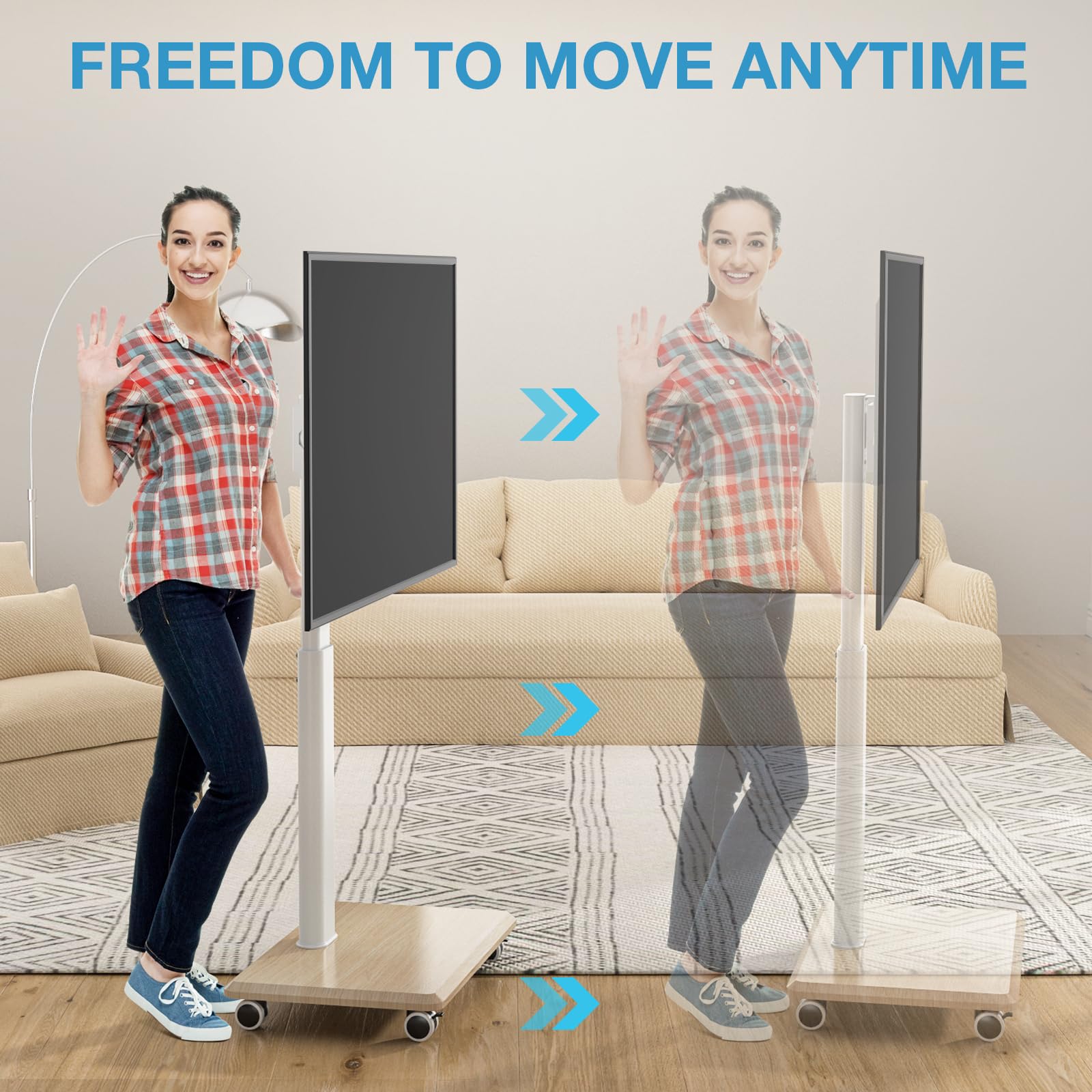 Yomt Floor Tv Stand With Mount For 32-70 Inch Flat Screen/Curved Tvs, Swivel Rolling Height Adjustable Portable Tv Stand On Whee