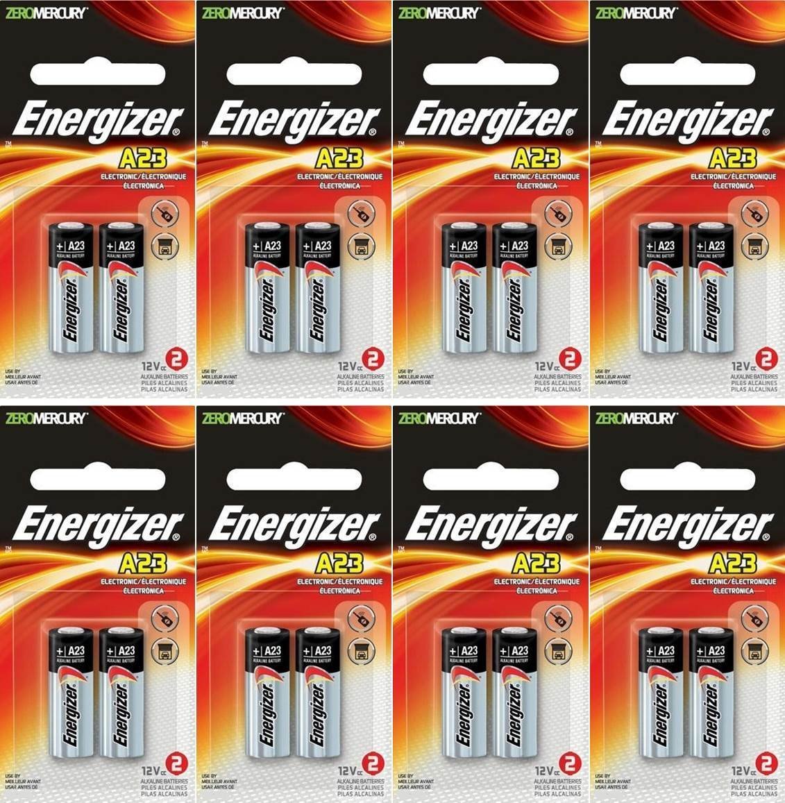 8 X Energizer 23A A23 12 Volt Alkaline Battery 2 On A Card, In Original Energizer Packaging