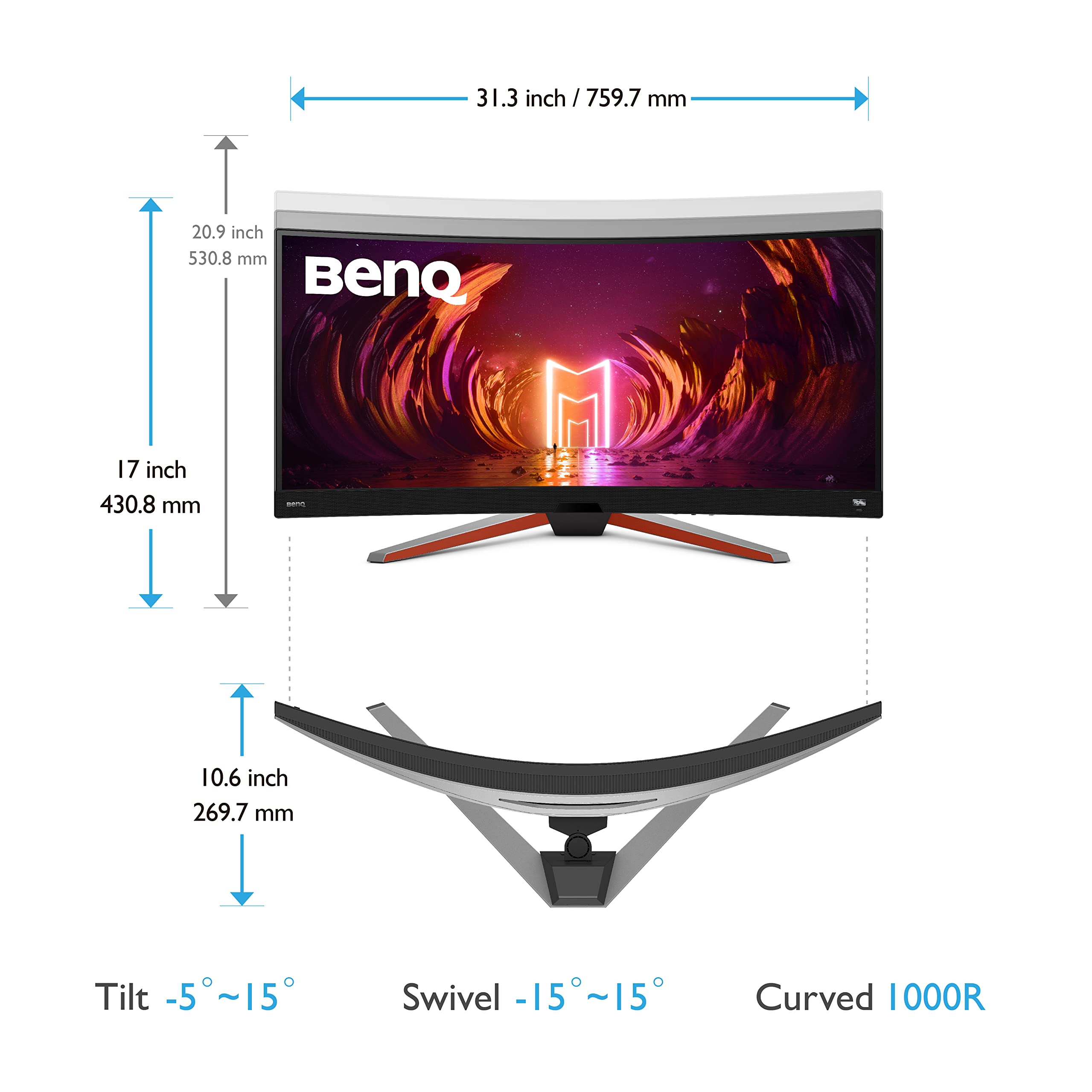 Benq Mobiuz Ex3410R Curved Gaming Monitor 34'' 2K 1440P 144Hz 1Ms W/Remote | Hdri | 1000R | Color Optimizer | Freesync Premium P