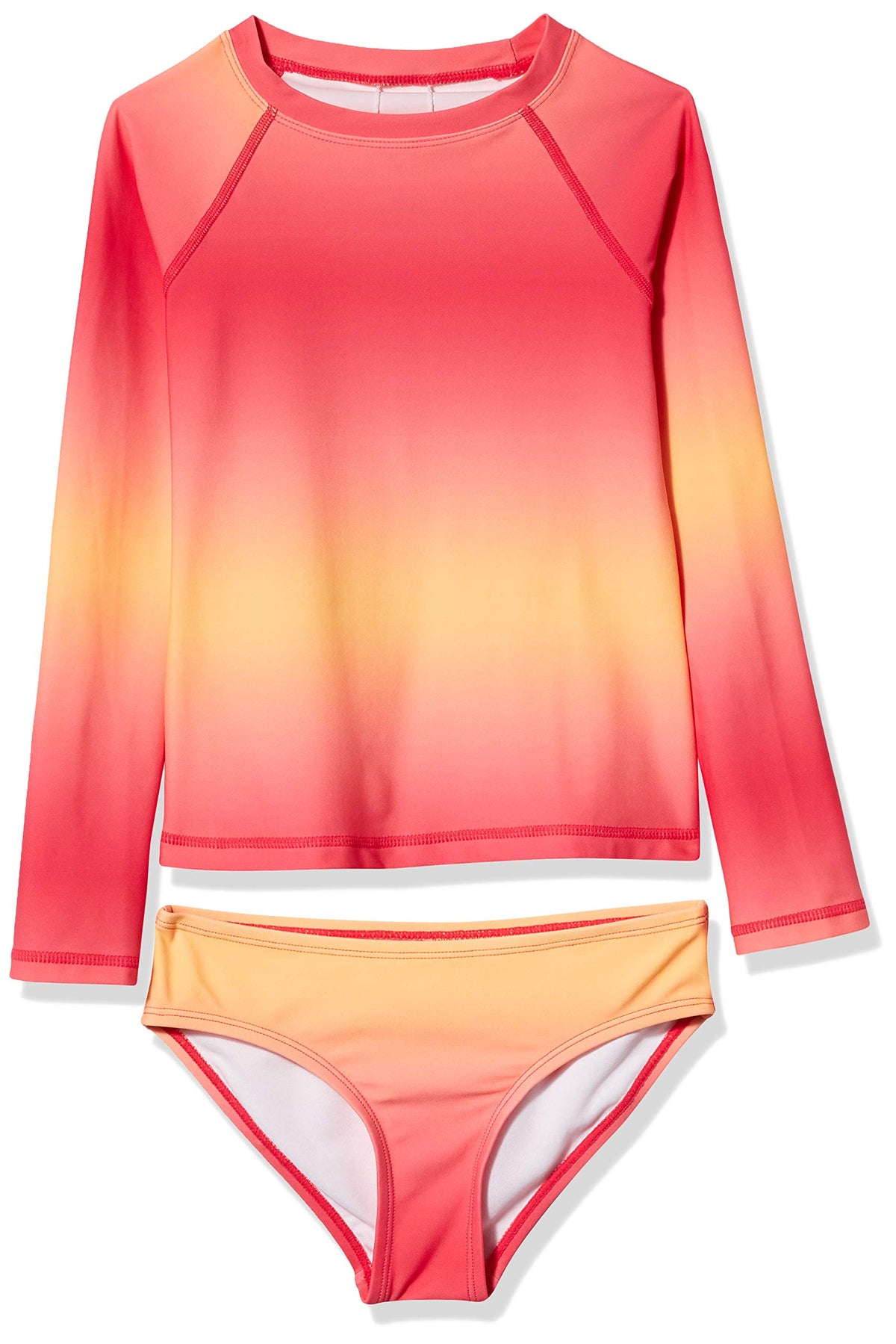 Kanu Surf Girls Long Sleeve Rashguard Upf 50 Two Piece Swim Set, Janie Coral, 3T