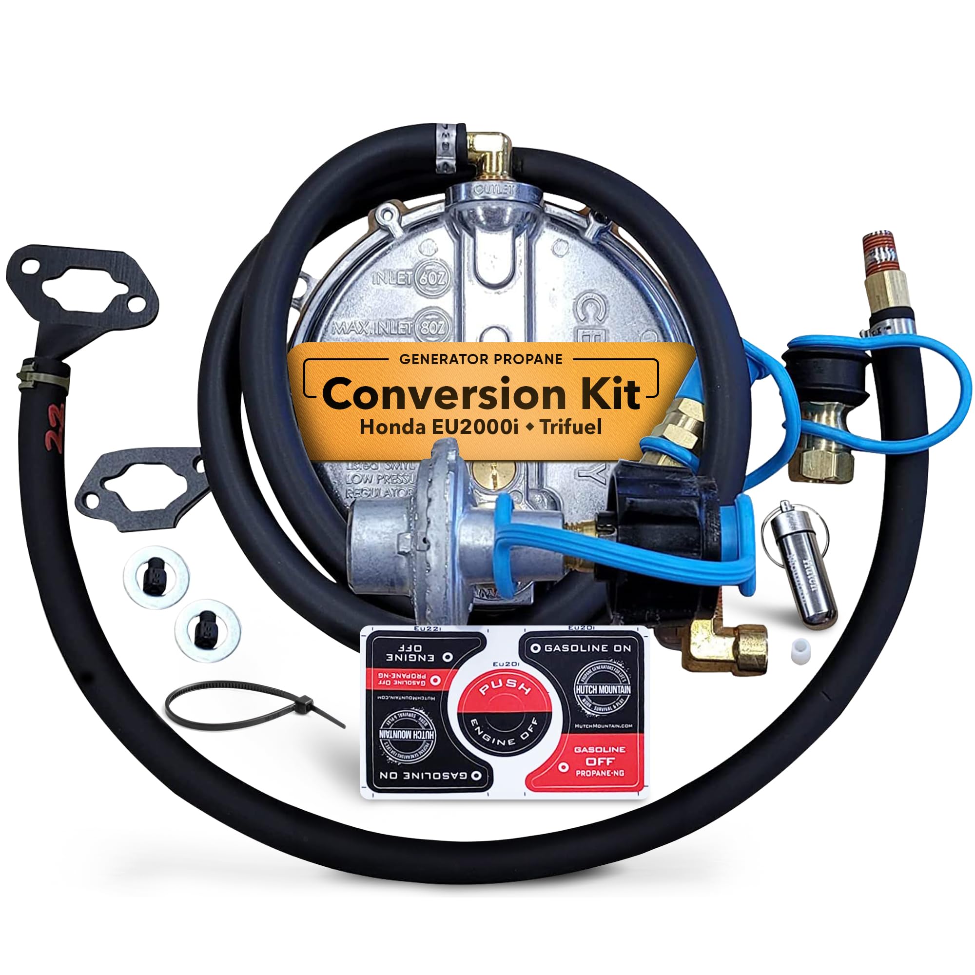 Hutch Mountain Generator Propane Conversion Kit Honda EU2000i - Tri-Fuel Conversion for Propane, Gasoline & Natural Gas - Portab
