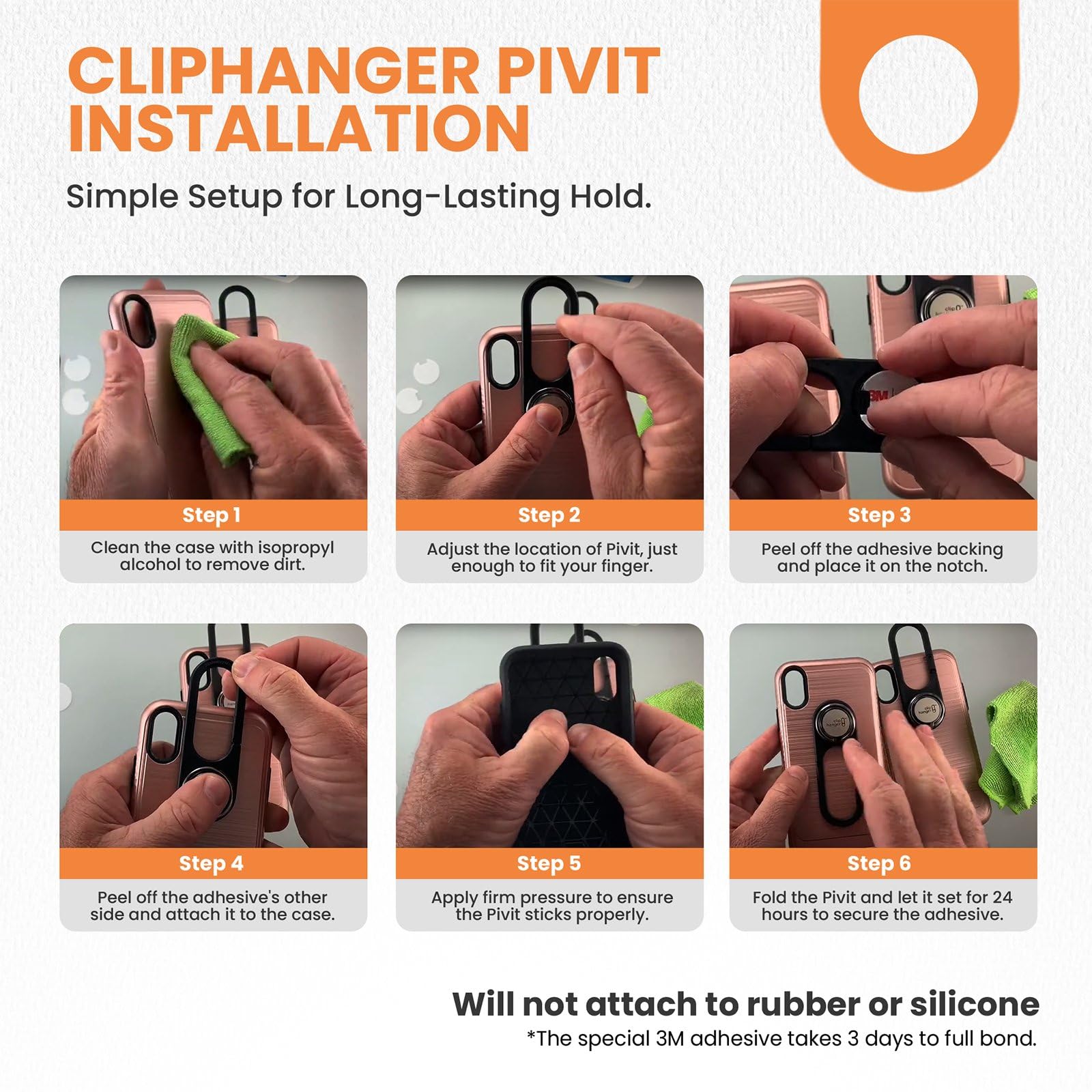 Cliphanger Pivit With Black Kickstand Holder & Grip For Hand - Finger Loop For Phone Case - Secure Phone Accessories For Texting