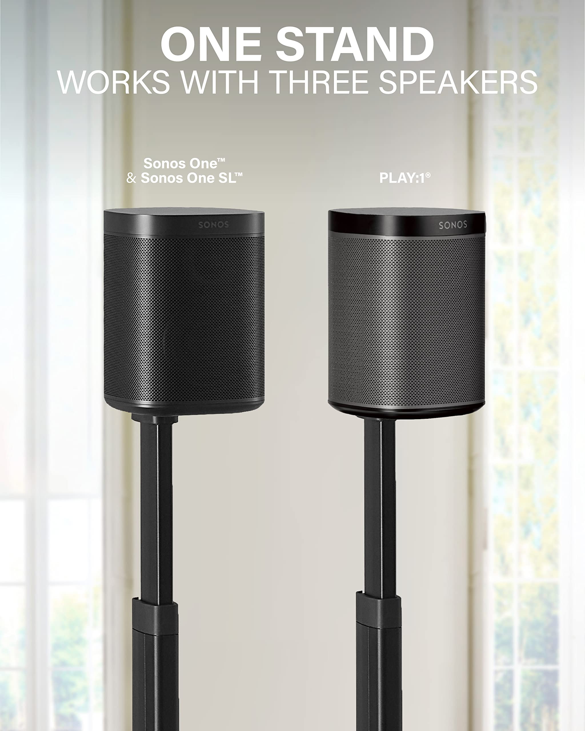 Sanus Adjustable Height Wireless Speaker Stands Designed For Sonos One, One Sl, And Play:1   Tool Free Adjustment Up To 16'' And