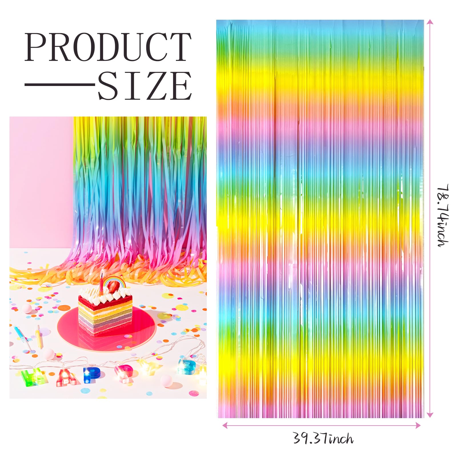 3 Pack Backdrop Pastel Rainbow Foil Fringe Backdrop Curtains Dance Party Decorations Photo Booth Props For Bachelorette Decorati