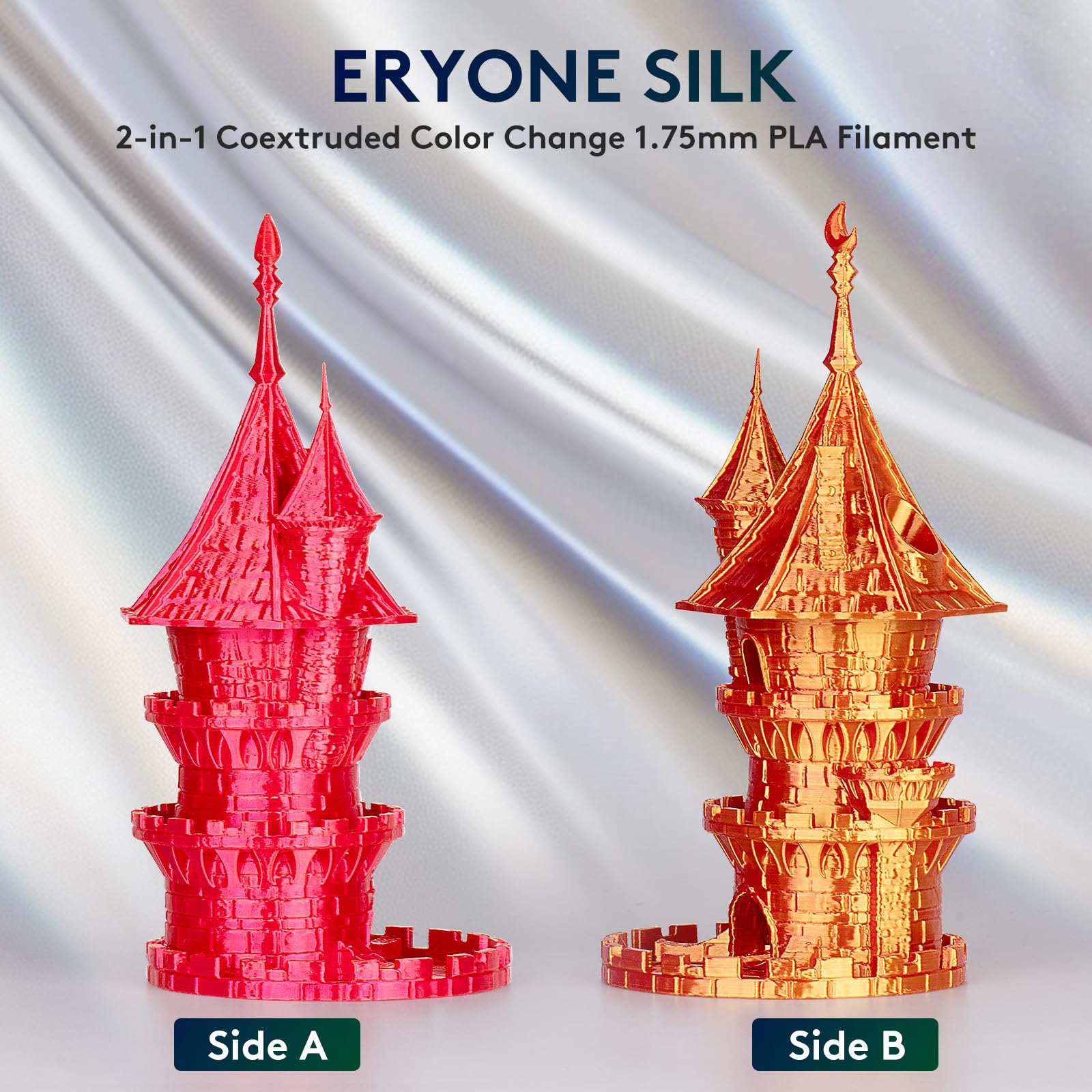Eryone Silk Dual Color Filament Pla 3D Printer 1.75Mm +/  0.03Mm, Coextrusion Filament Pla Shiny Filament 1Kg(2.2Lbs), Red Gold