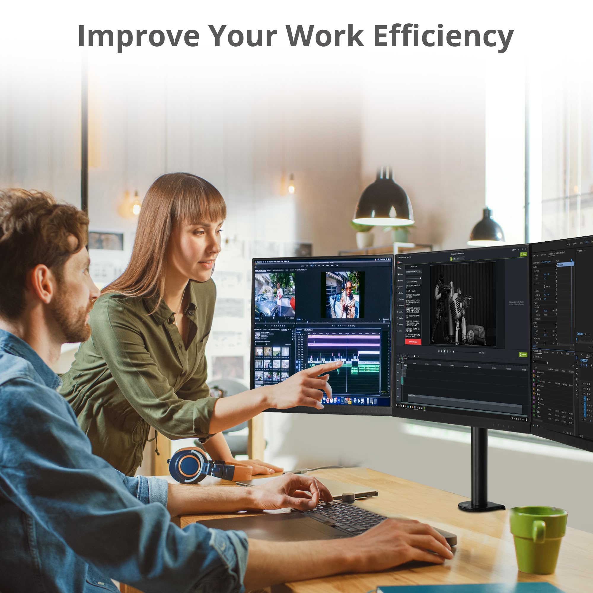 Siig Articulating Triple Monitor Desk Mount Desk Mount, Black (Ce Mt0R12 S3)