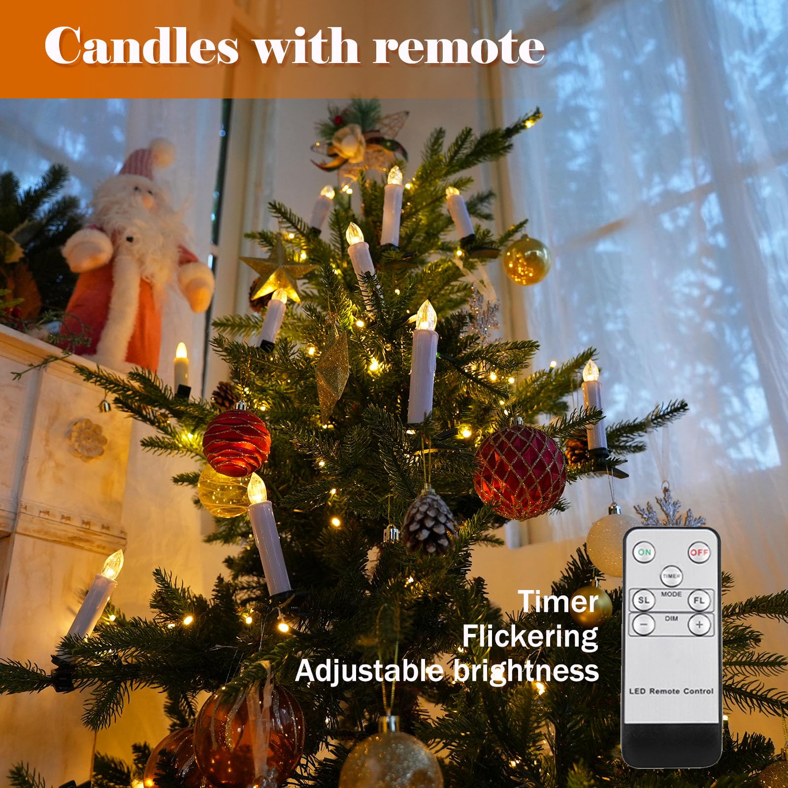 Fpoo 30 Pcs Candles For Christmas Tree, Battery Operated Candles With Clips, 4'' Taper Candle Stick With Remote Timer, Waterproo