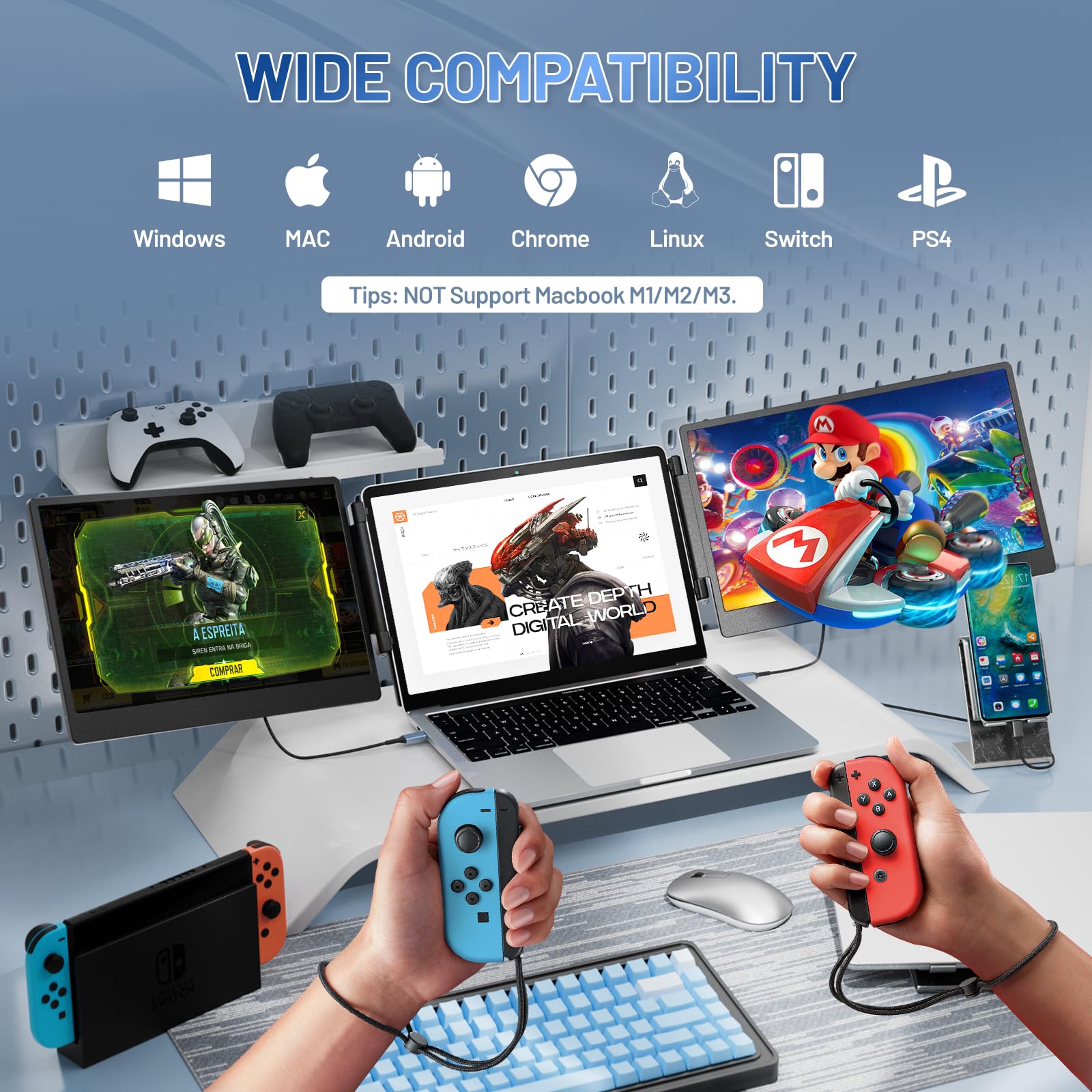 Cenerius 14.2'' Laptop Screen Extender, Fhd 1080P Ips Portable Monitor For Laptop, Triple Screen Monitor Extender Compatible Wit