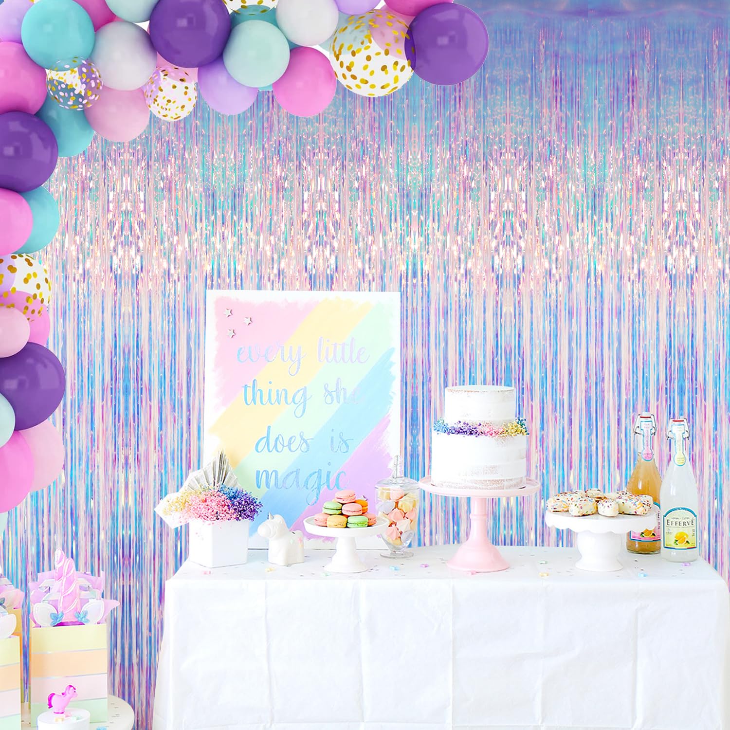 Goer 6.4 Ft X 6.5 Ft Metallic Tinsel Foil Fringe Curtains,Pack Of 2 Party Streamer Backdrop For Mermaid Birthday Party Decoratio