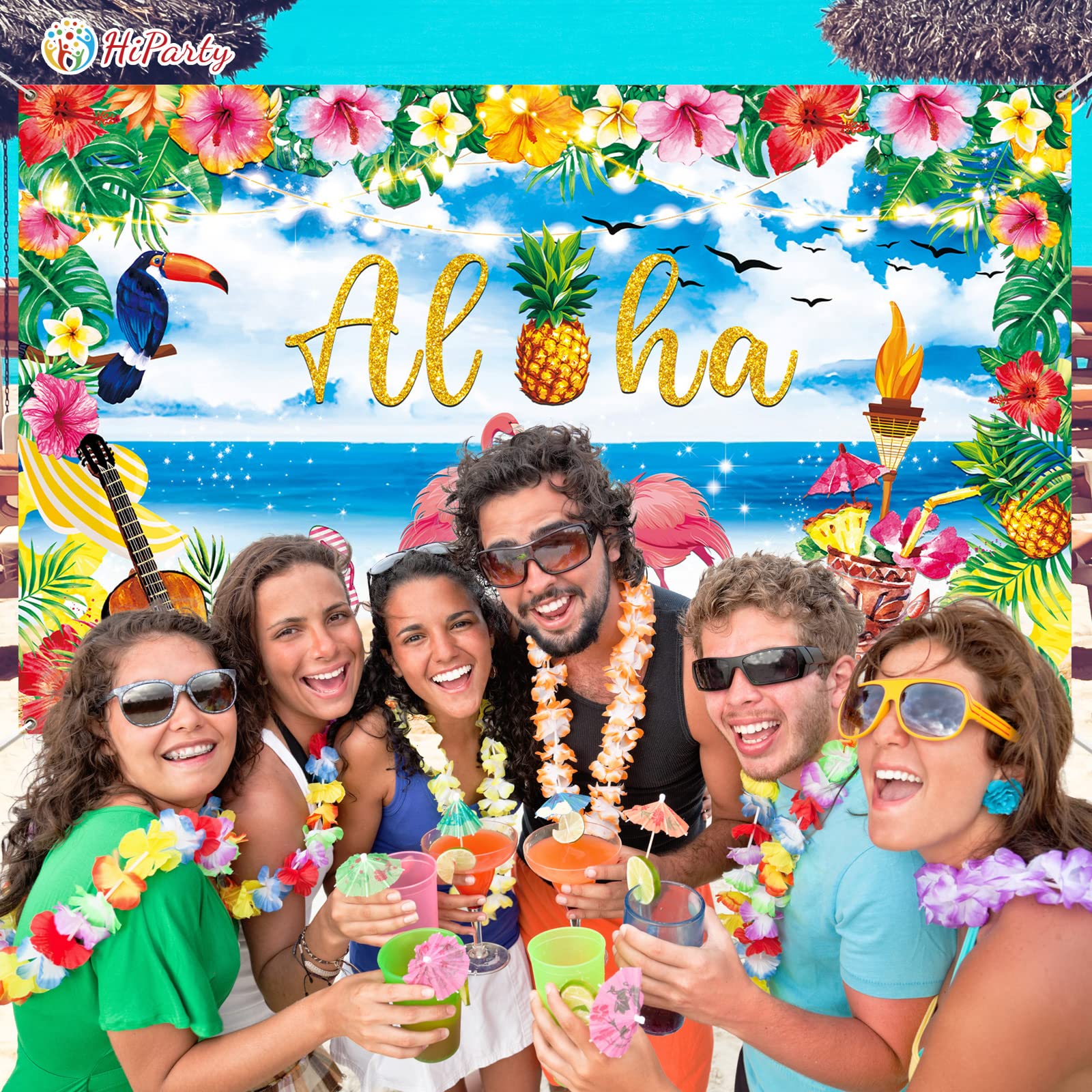 Hiparty Hawaiian Luau Party Decorations   Luau Backdrop For Birthday Party Decorations Summer Beach Banner Background Photograph