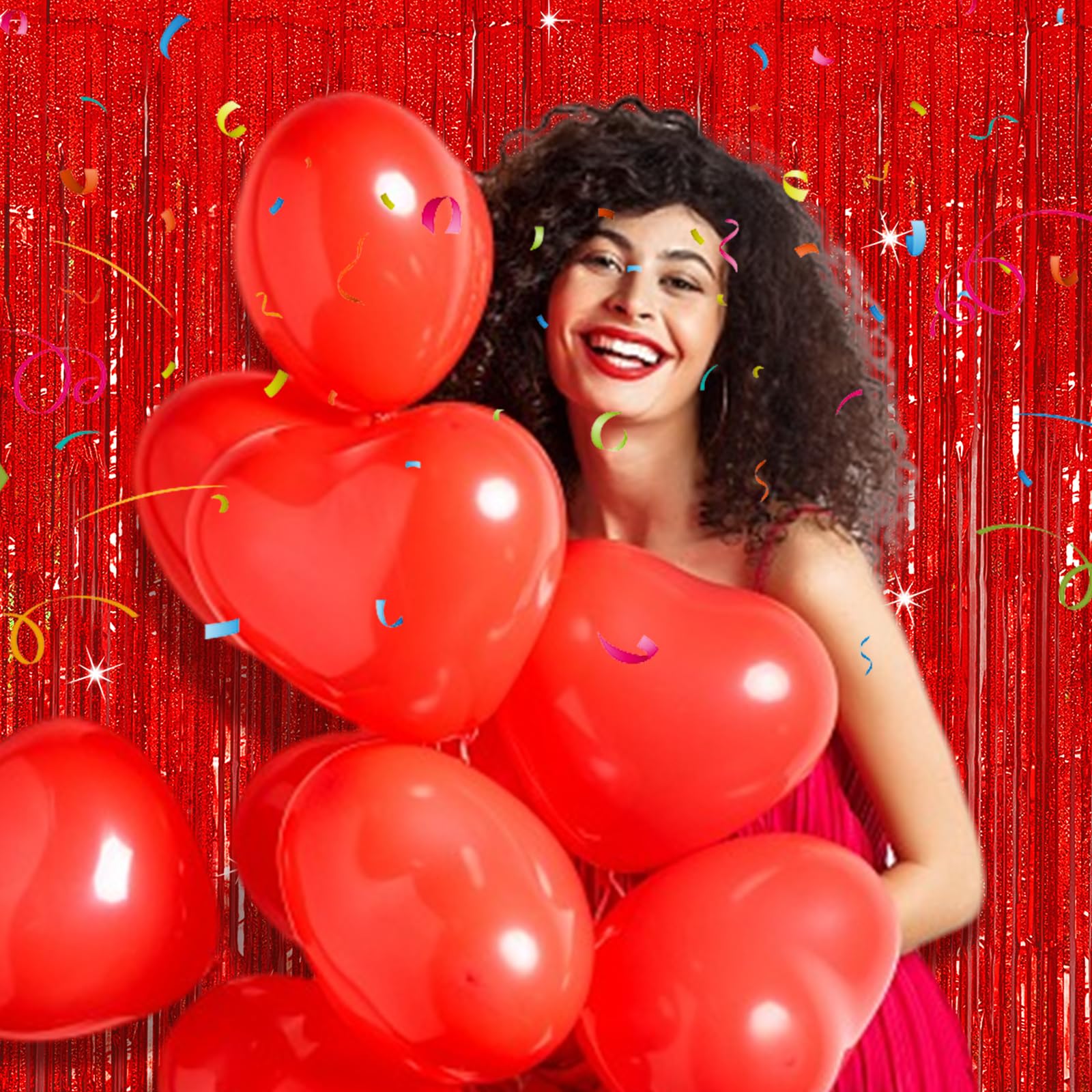 Tinsel Curtain Party Backdrop Red Birthday Party Decorations 5 Packs Glitter Foil Fringe Curtain Party Decor Streamers Photo Boo