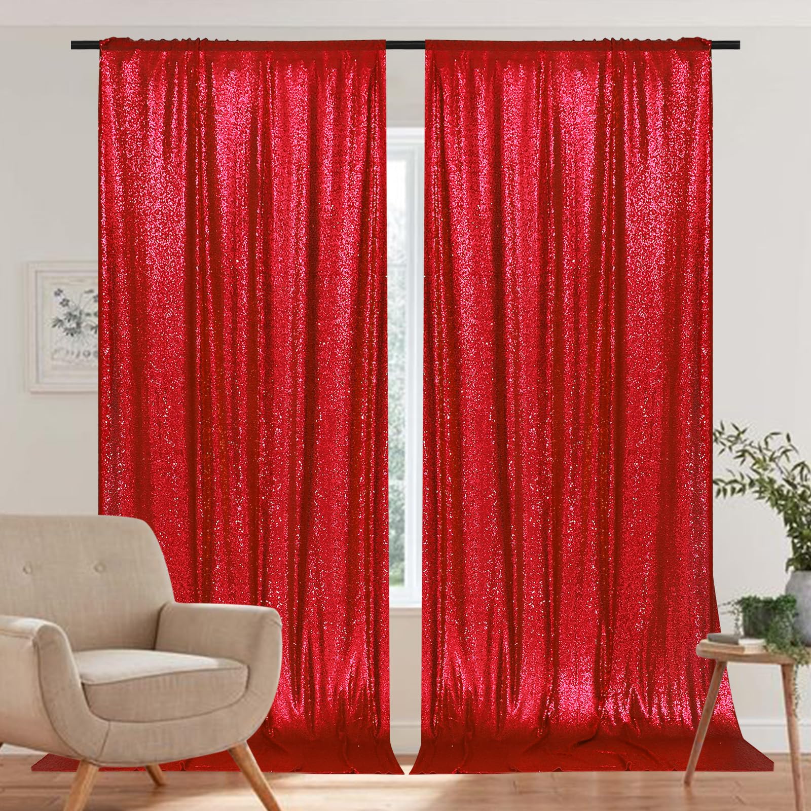 Partydelight 2 Panels Sequin Backdrop Red 5Ft X 10Ft Photography Christmas Backdrop