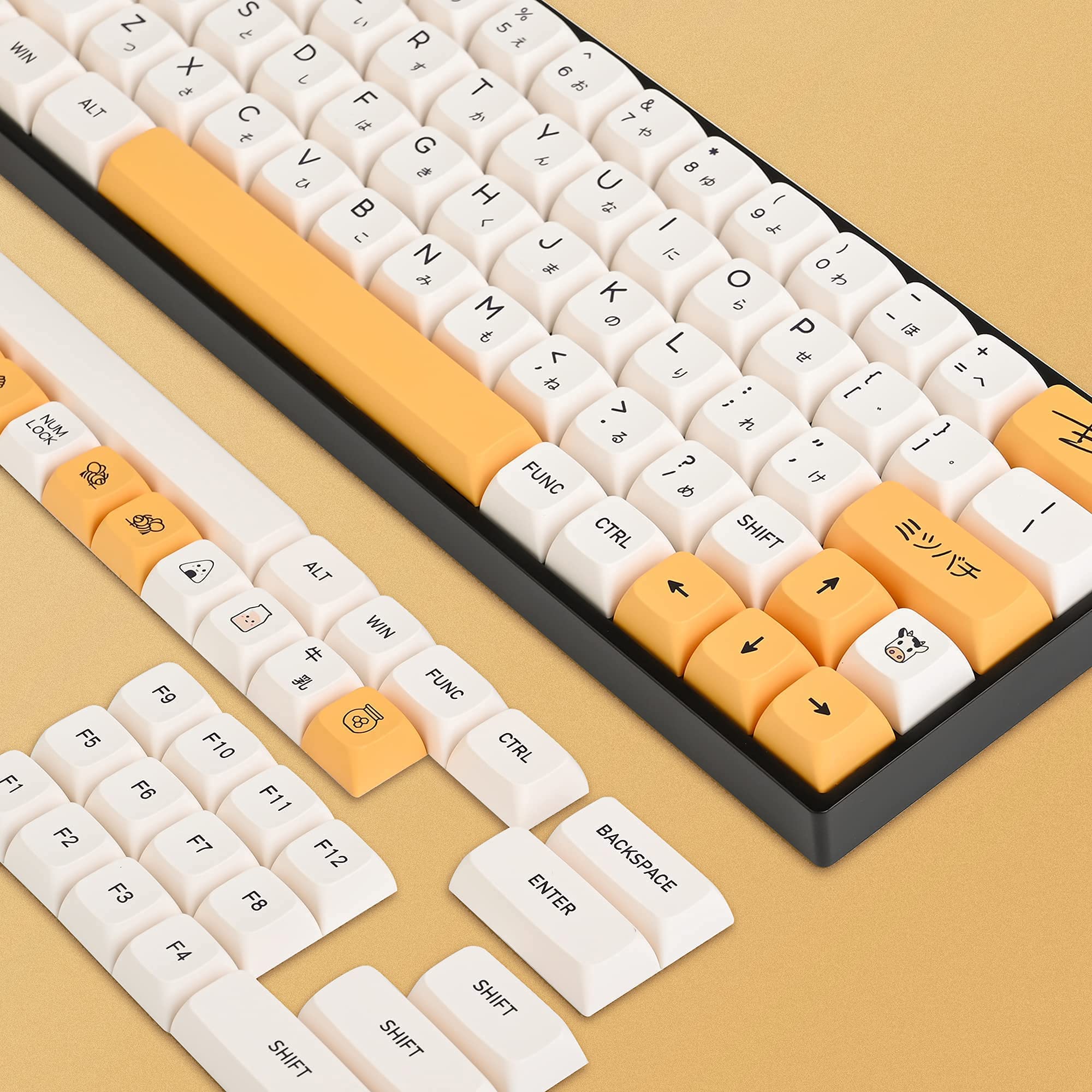 Guffercty Kred Gtsp Xda Honey Milk Keycaps Pbt Japanese Bee Keycap 140 Key Set For Cherry Mx Covers Fullsize 60% 65% 75% Keyboar