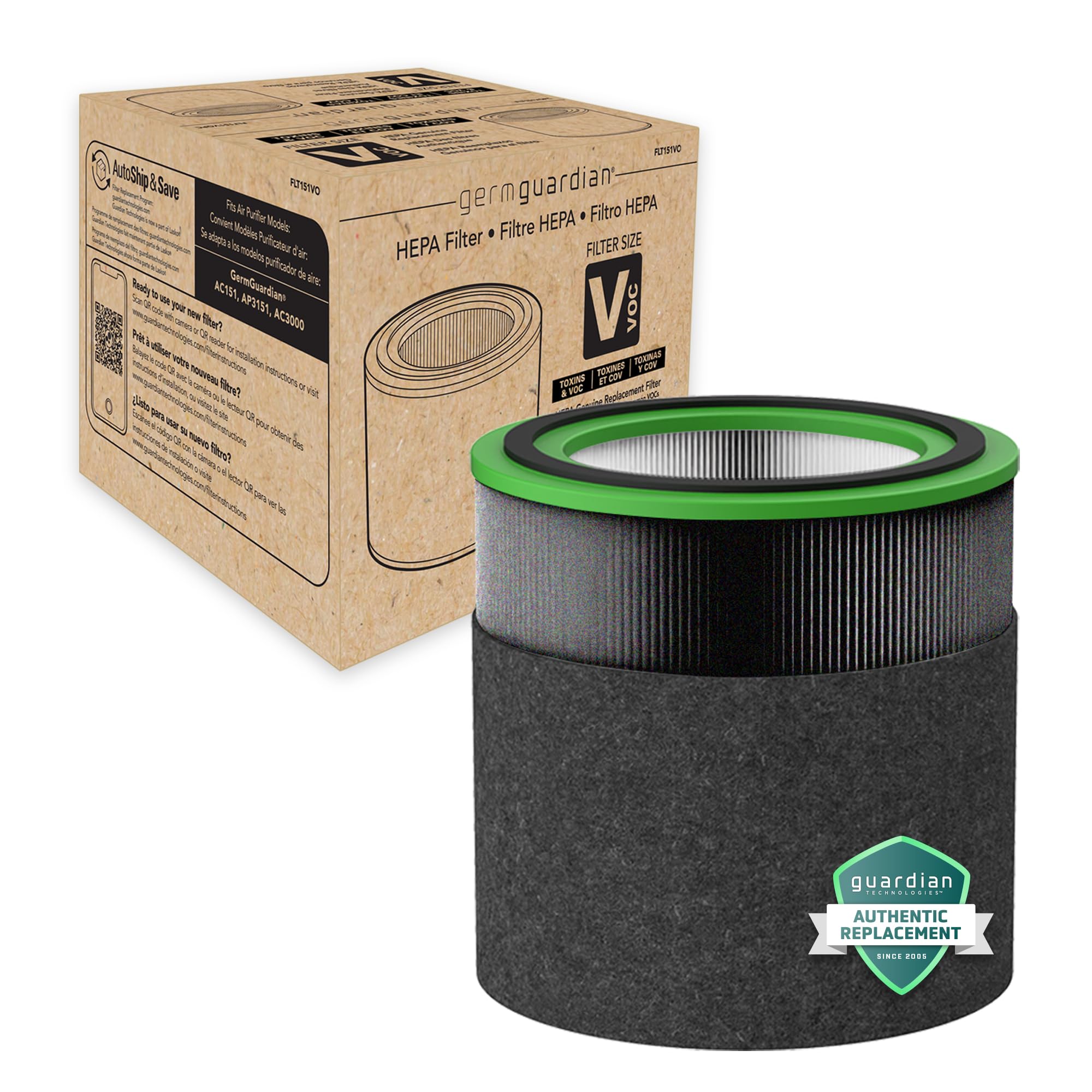 GermGuardian Filter V Toxin Clear HEPA Genuine Air Purifier Replacement Filter, Removes 99.97% of Pollutants, Common VOCs and Ho