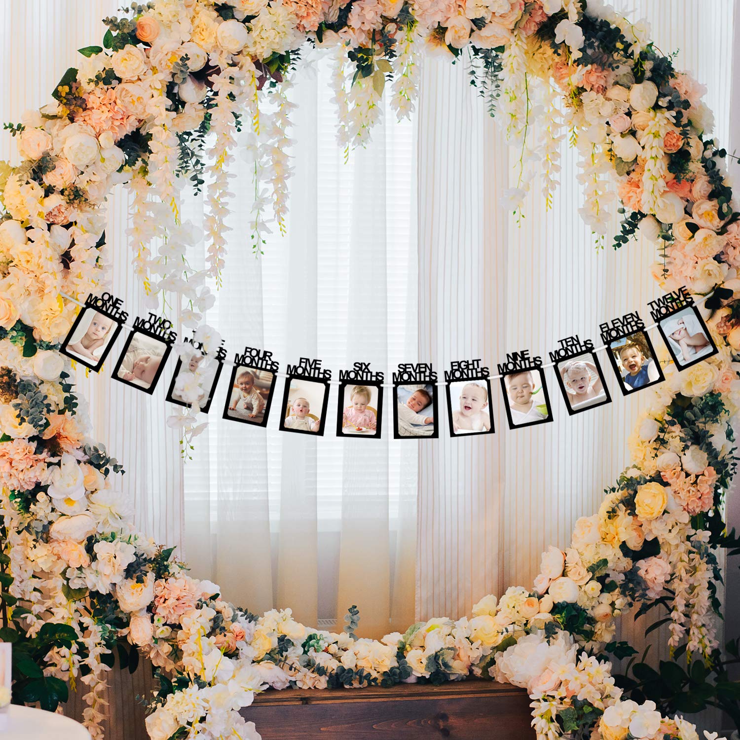 1St Birthday Baby Photo Banner 1 12 Month Photo Prop Garland Bunting Baby Shower Party Decoration Black