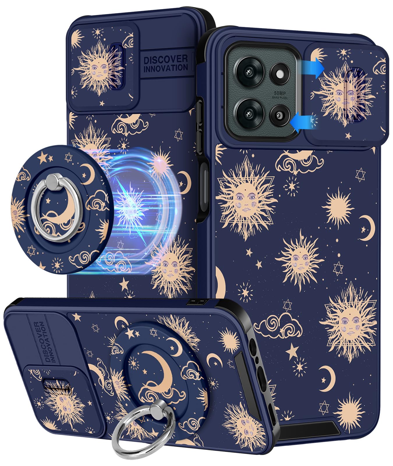 Buleens for Moto G 2026/2025 Case - Cute Design with Ring Stand & Camera Cover for Women Girly Case Sun Moon Star Phone Cover fo