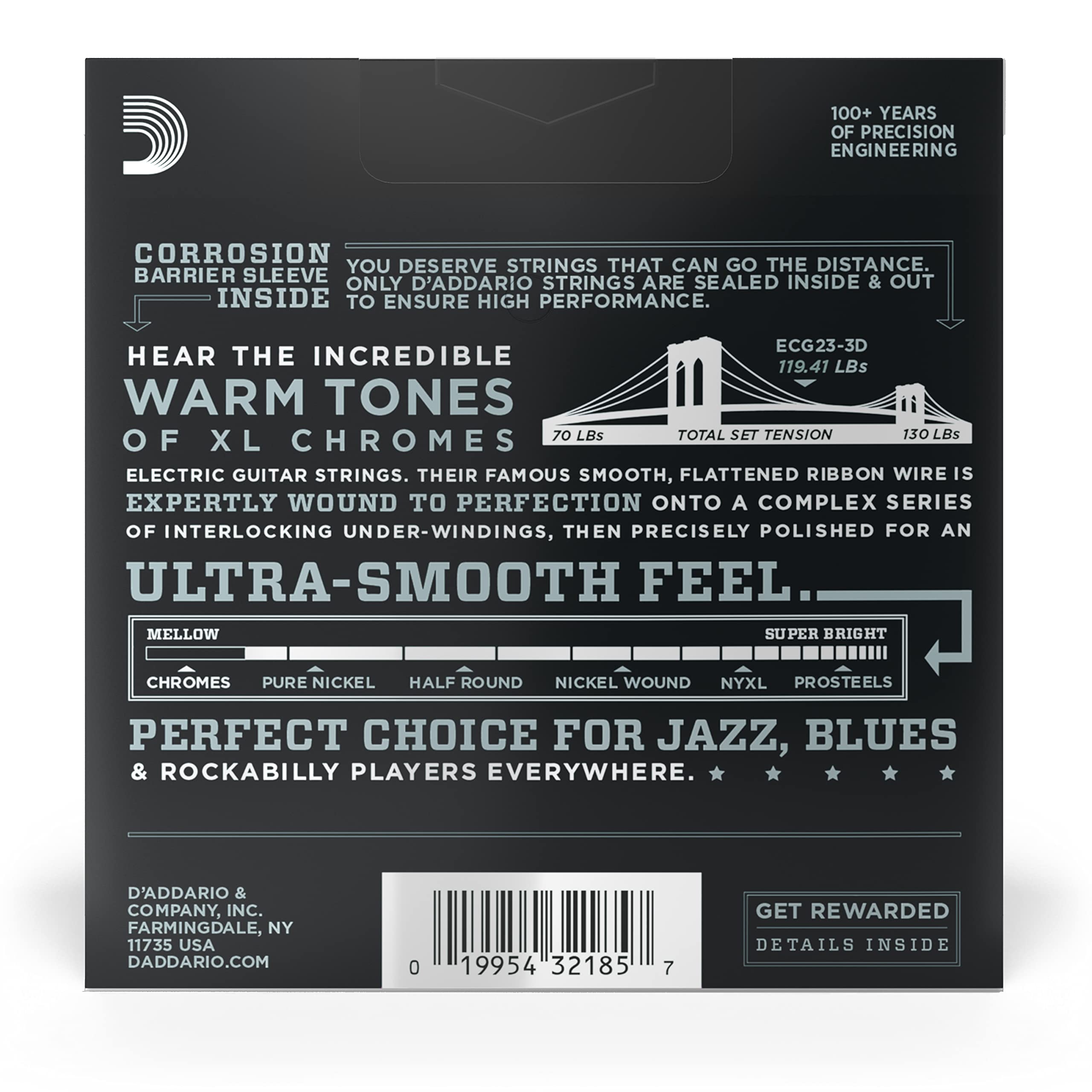 D'Addario Guitar Strings   Xl Chromes Electric Guitar Strings   Flat Wound   Polished For Ultra Smooth Feel And Warm, Mellow Ton