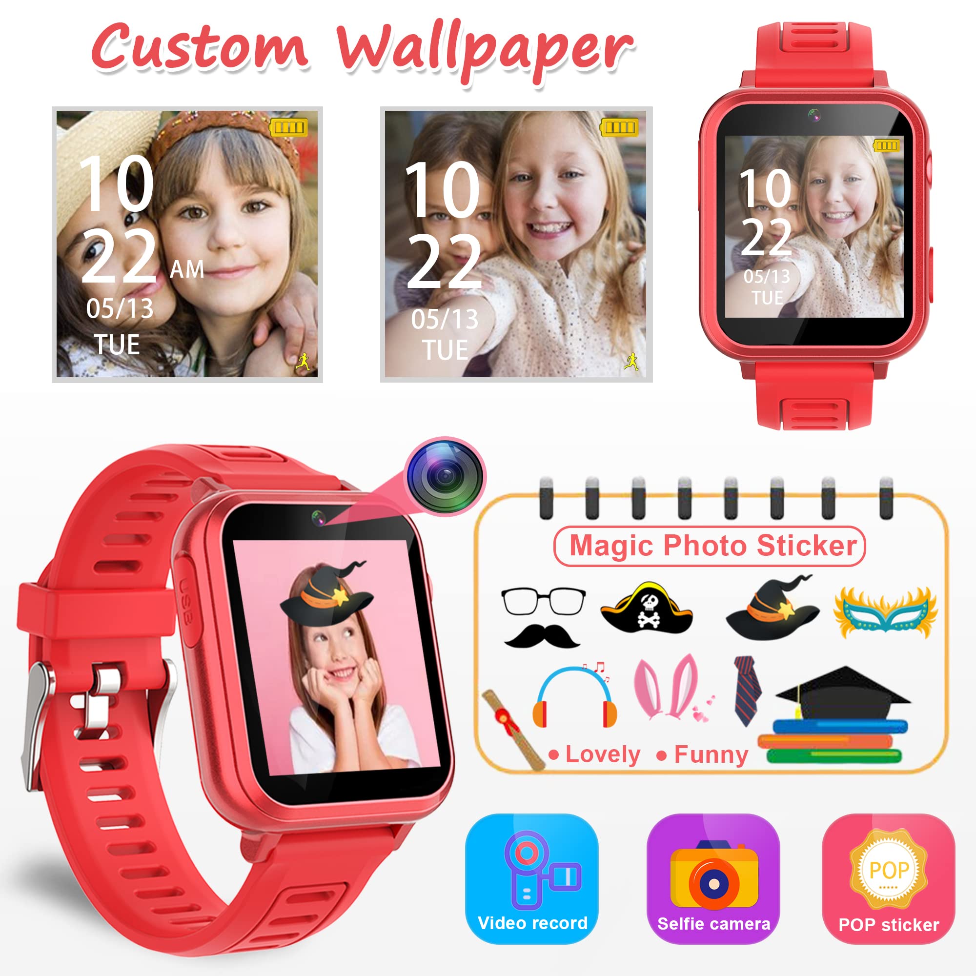 Wiszodet Smart Watch For Kids   Kids Smart Watch Girls Boys Gifts For 4 12 Years Old With 24 Games Camera Video Music Player Fla
