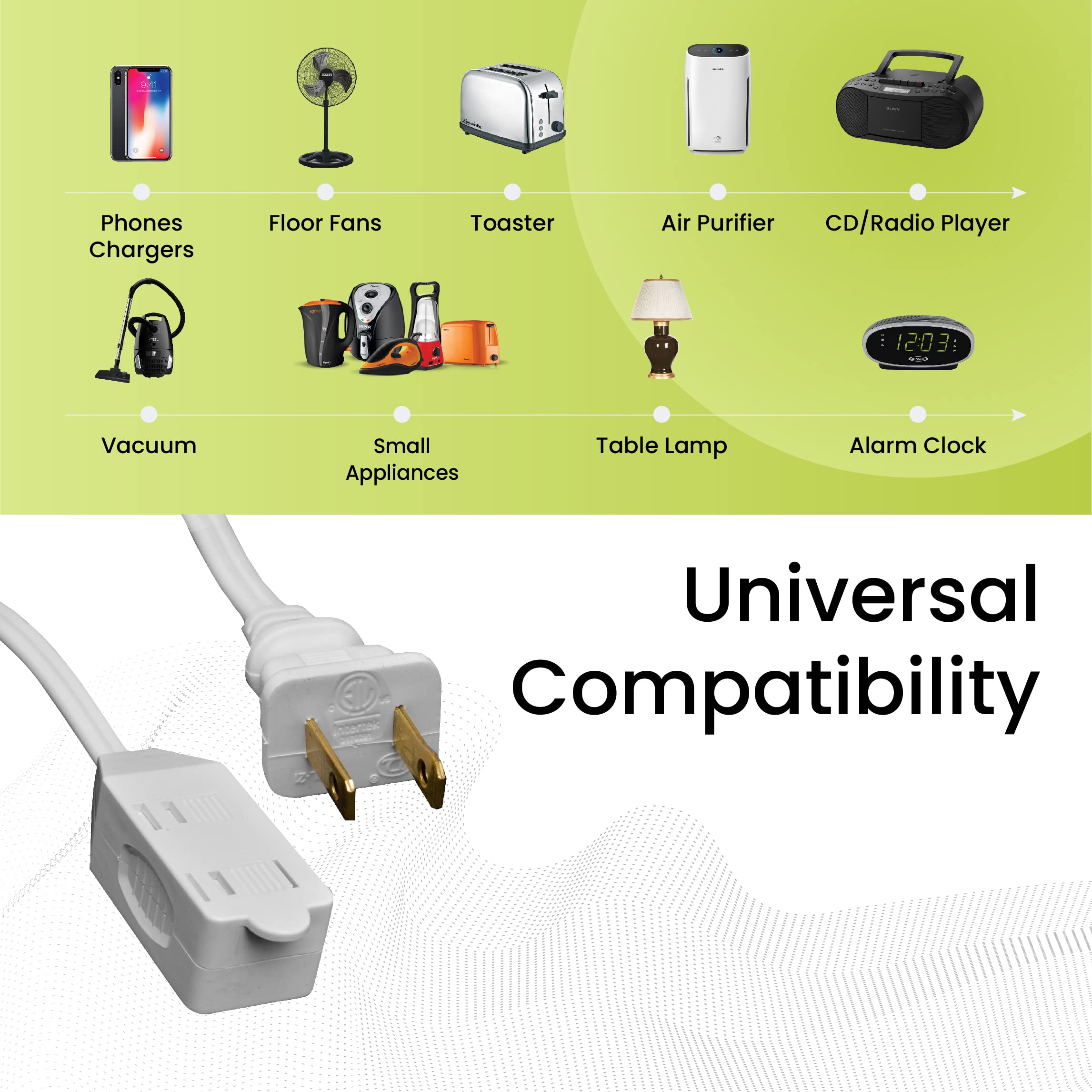 Gogreen Power (Gg 24709) 16/2 9� Household Extension Cord, 3 Outlets, White, 9 Ft