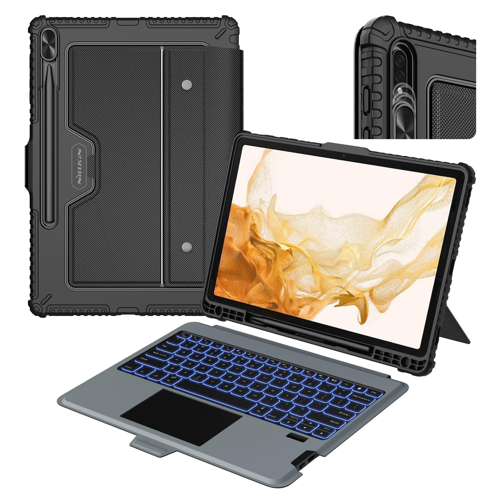 Nillkin For Samsung Galaxy S7 Fe/ S7+ Plus/ S8+ Plus 12.4 Inch Keyboard Case,7 Backlight Colors, Magic Trackpad,S Pen Holder,Sli
