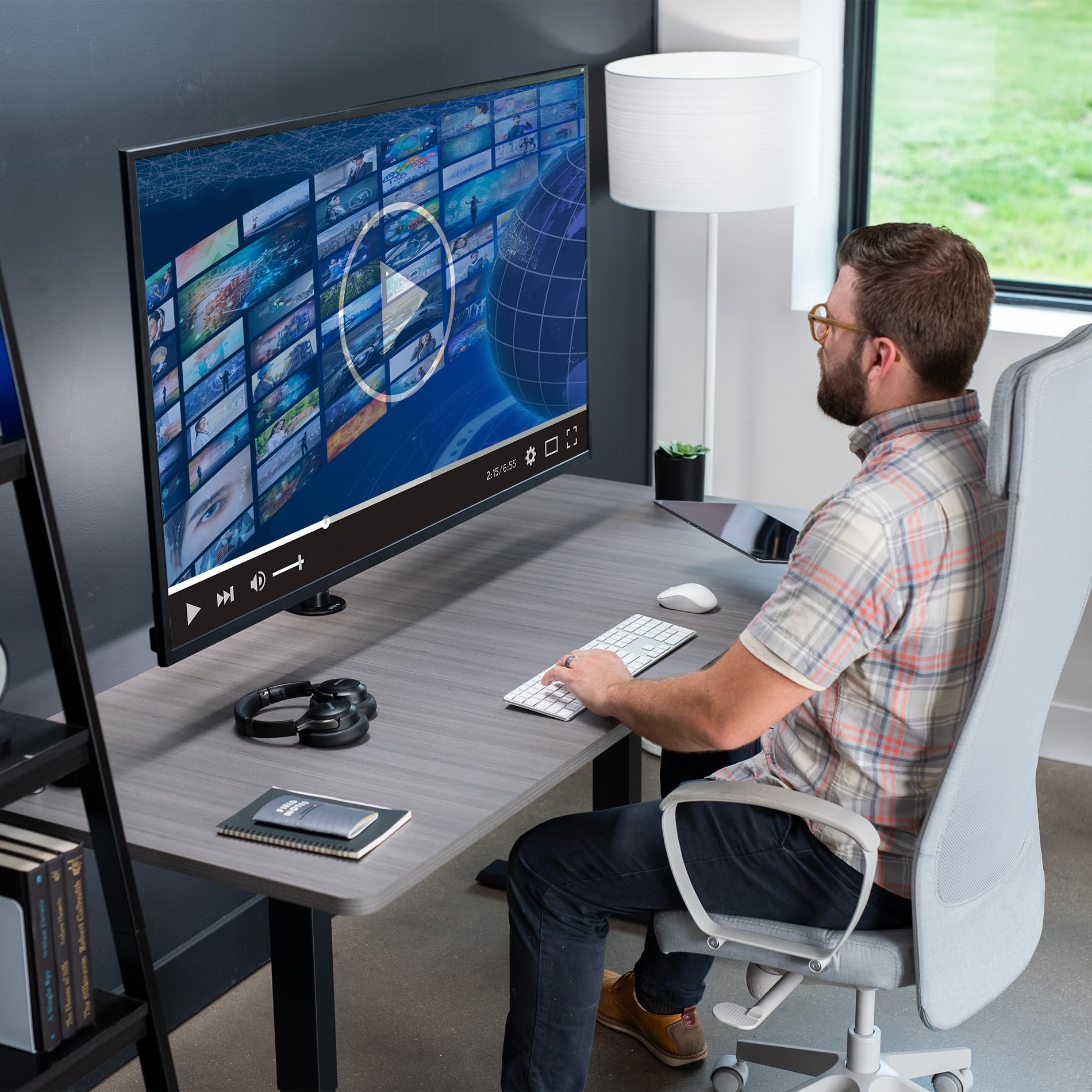 VIVO Ultra Wide TV Desk Mount for up to 55 inch Screens Weighing 66 lbs, Full Motion Height Adjustable Single Television Stand, Black, STAND V155C