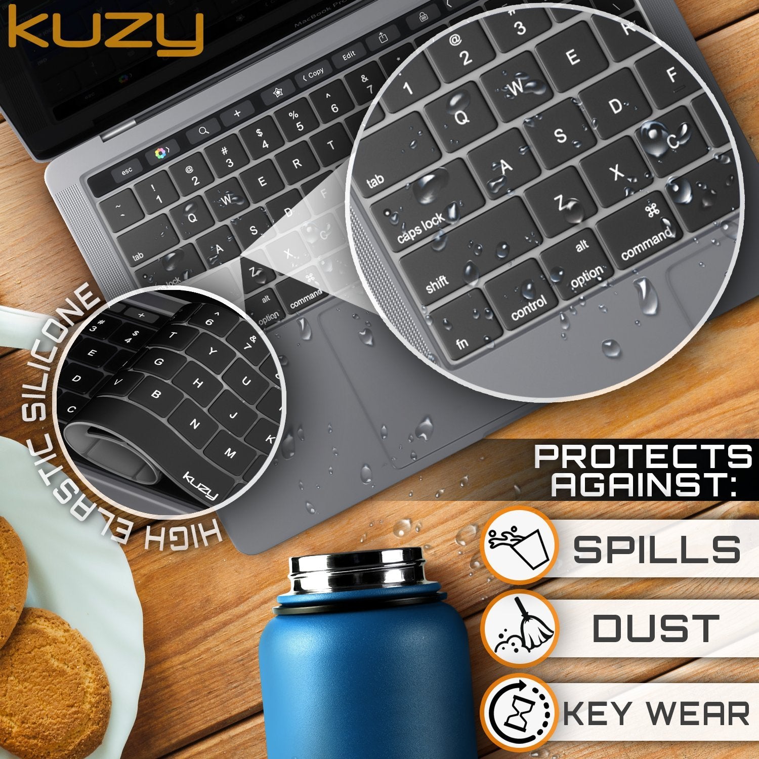 Kuzy Compatible With Macbook Pro Keyboard Cover With Touch Bar For 13 And 15 Inch 2019 2018 2017 2016 Model A2159, A1989, A1990,