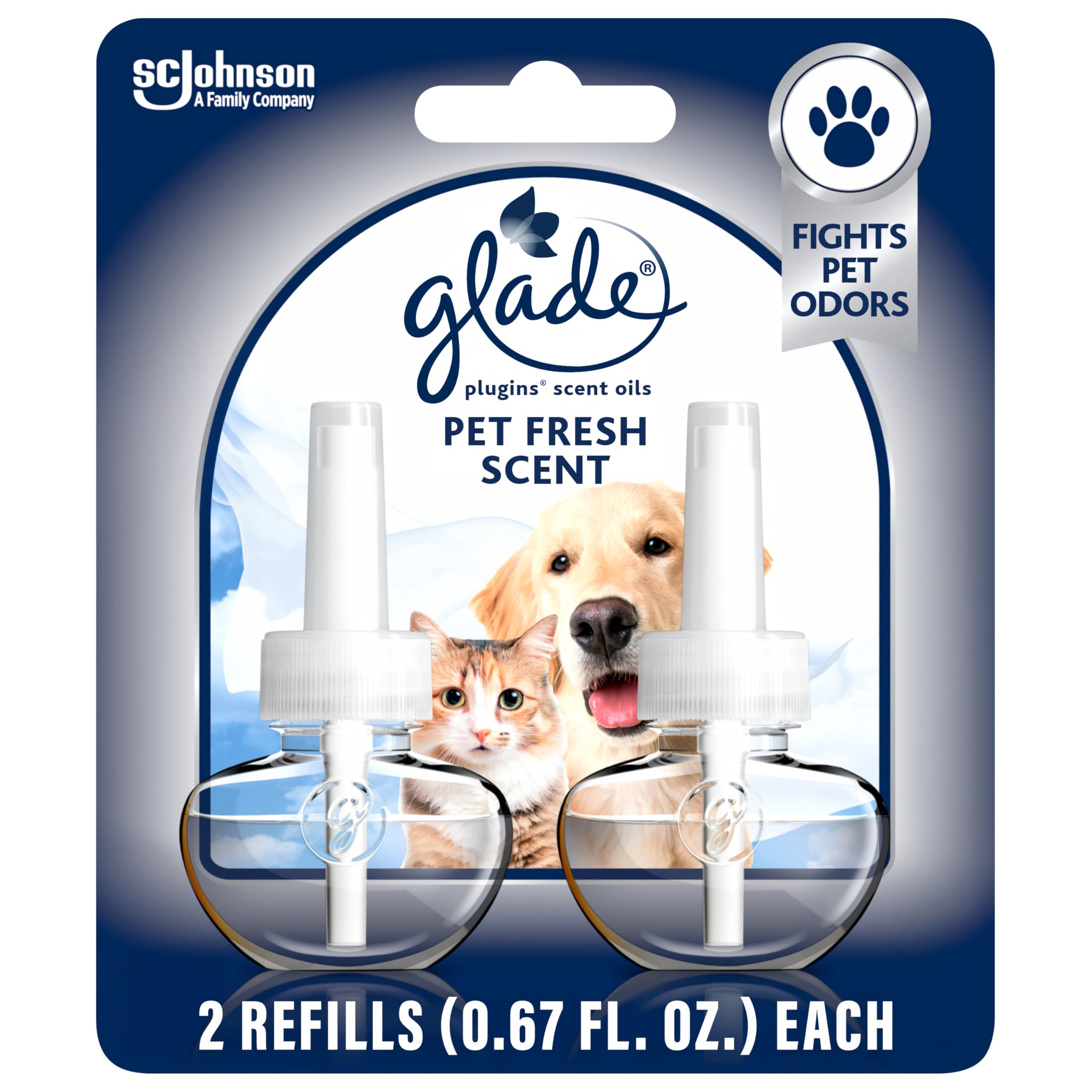 Glade PlugIns Refills Air Freshener, Pet Fresh Scent, Scented and Essential Oils for Home and Bathroom, 0.67 Fl Oz, 2 Count