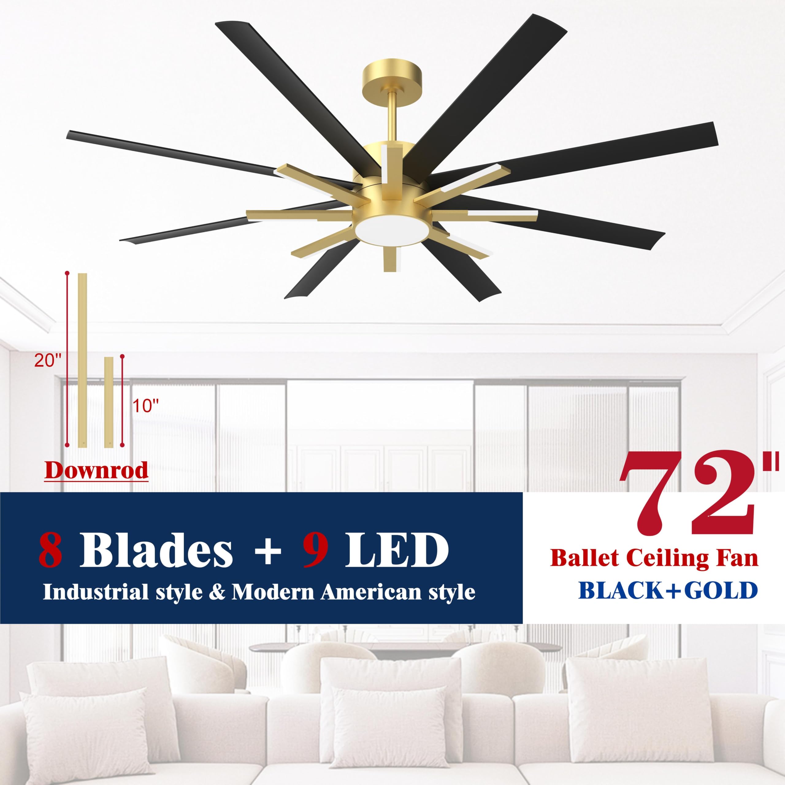 Fande Aire 72 Inch Large Ceiling Fans With Lights And Remote