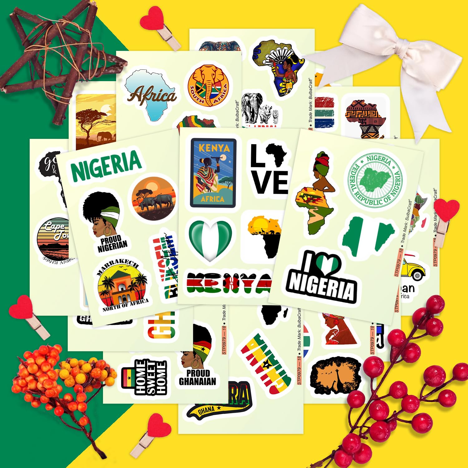 Africa Stickers For Water Bottle And Laptop   African Party Favors & Decorations, Waterproof Vinyl Decals, Kenya, Nigeria, Ghana