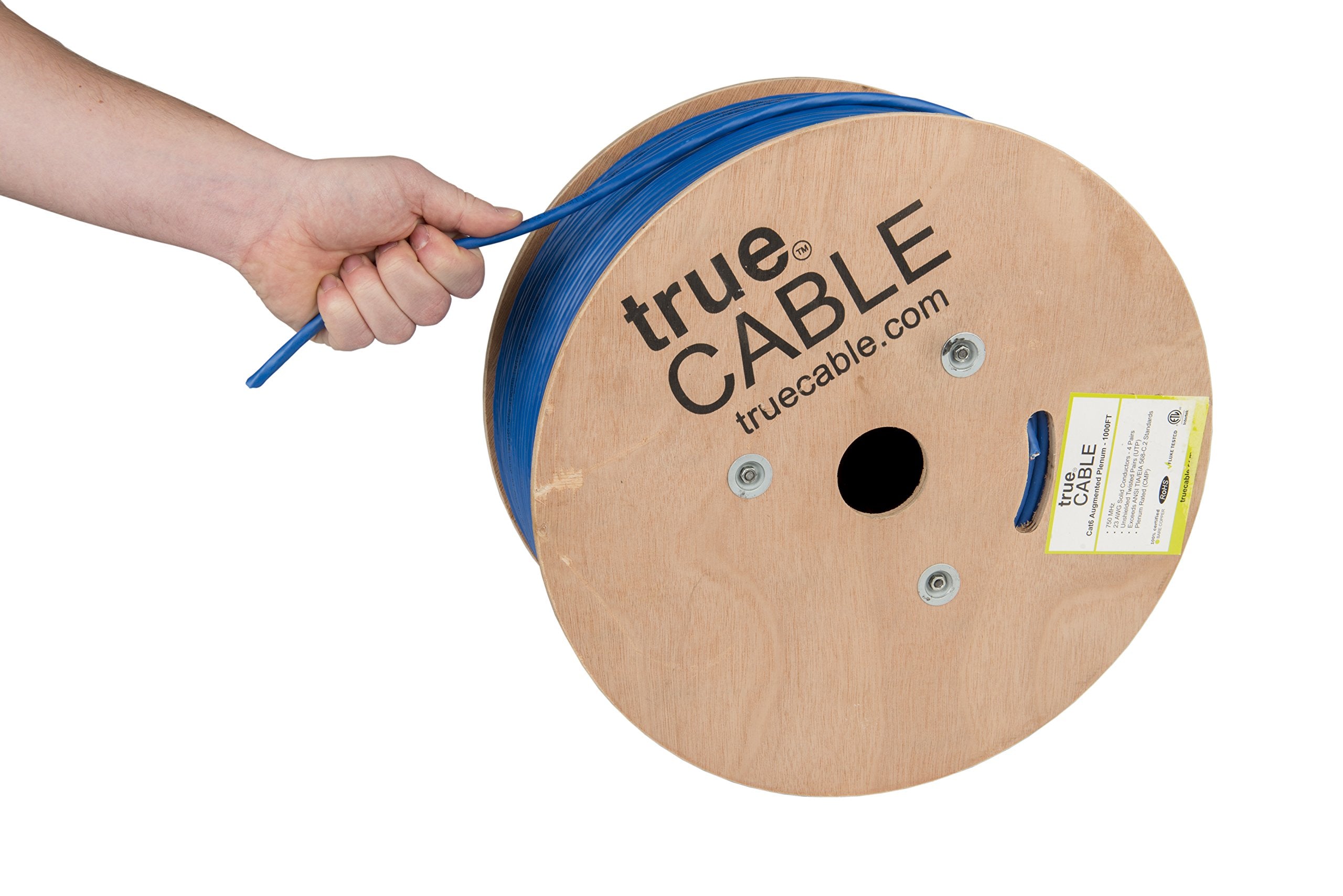 Truecable Cat6A Plenum (Cmp), 1000Ft, Blue, 23Awg 4 Pair Solid Bare Copper, 750Mhz, Poe++ (4Ppoe), Etl Listed, Unshielded Twisted Pair (Utp), Bulk Ethernet Cable