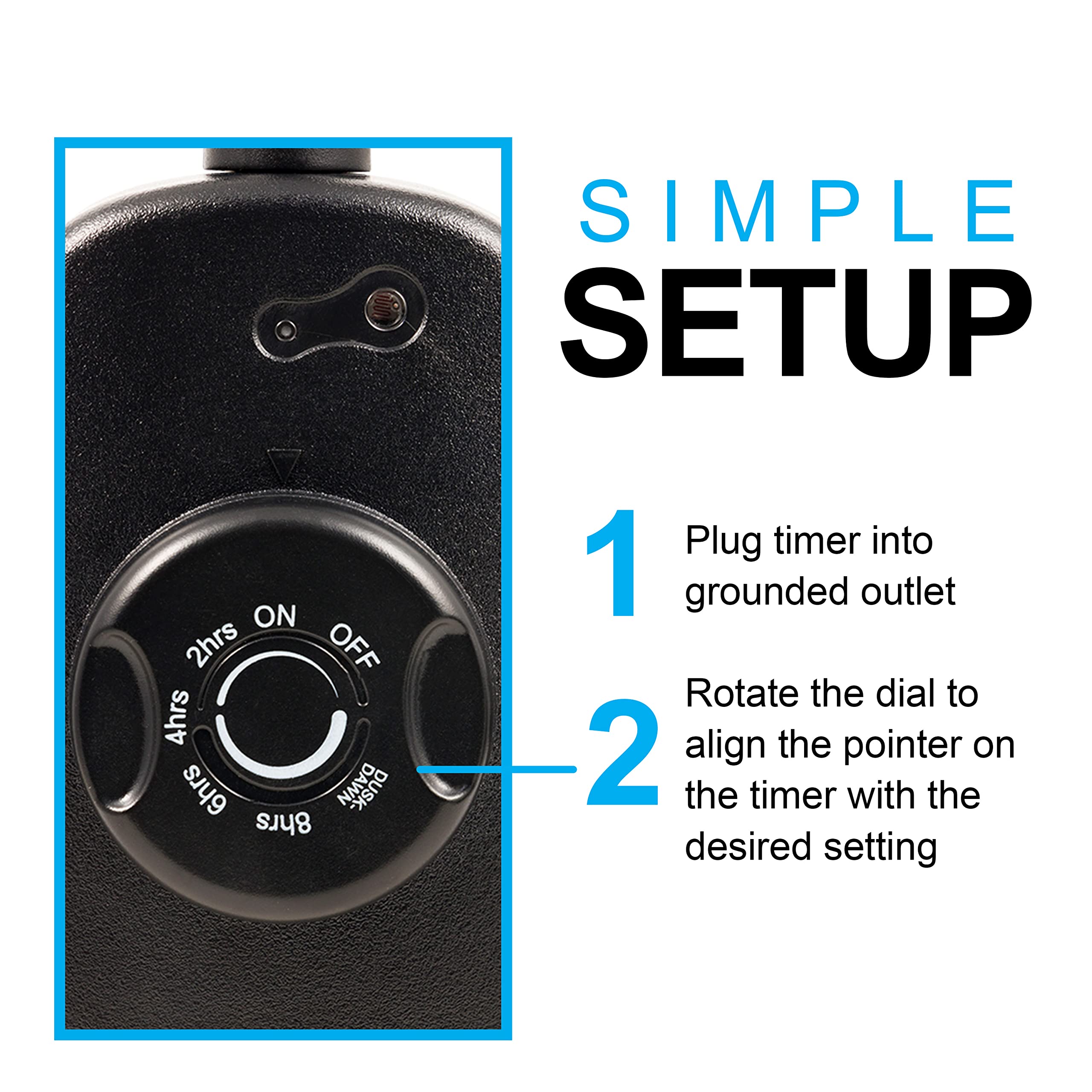 Ge Outdoor Timer With Dusk To Dawn Sensor   3 Grounded Outlets, 8/6/4/2Hr Countdown, Weather Resistant, Black, 1 Pack