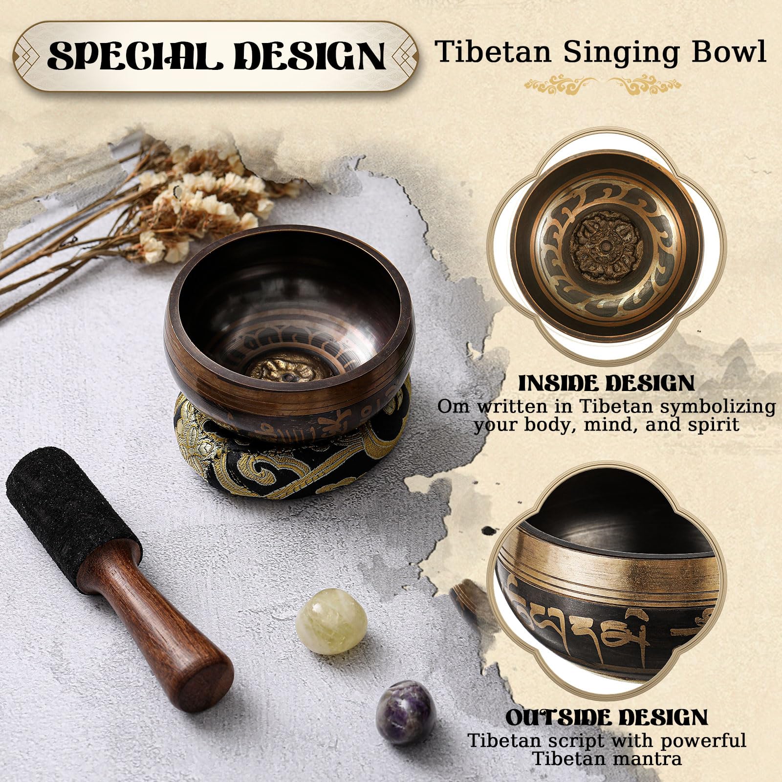 Nuanchu 2 Pcs Tibetan Singing Bowl Set 3.14And 3.74 Meditation Sound Bowl With Bag Meditation Singing Bowl Gifts For Yoga, Chakr