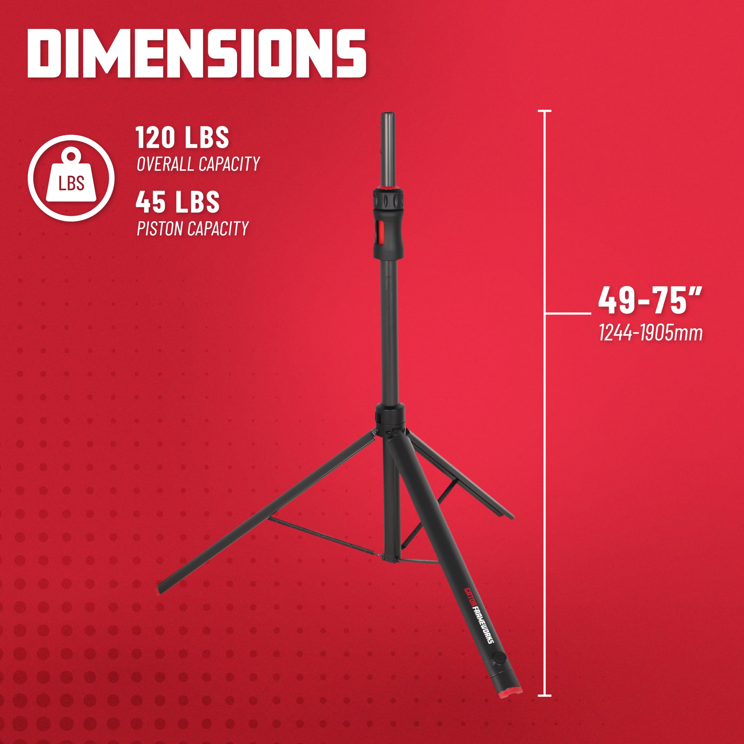 Gator Frameworks Id Series Speaker Stand With Lift Assist And Adapter To Fit 35Mm And 38Mm Speaker Mounts, 48/75 Min/Max Height