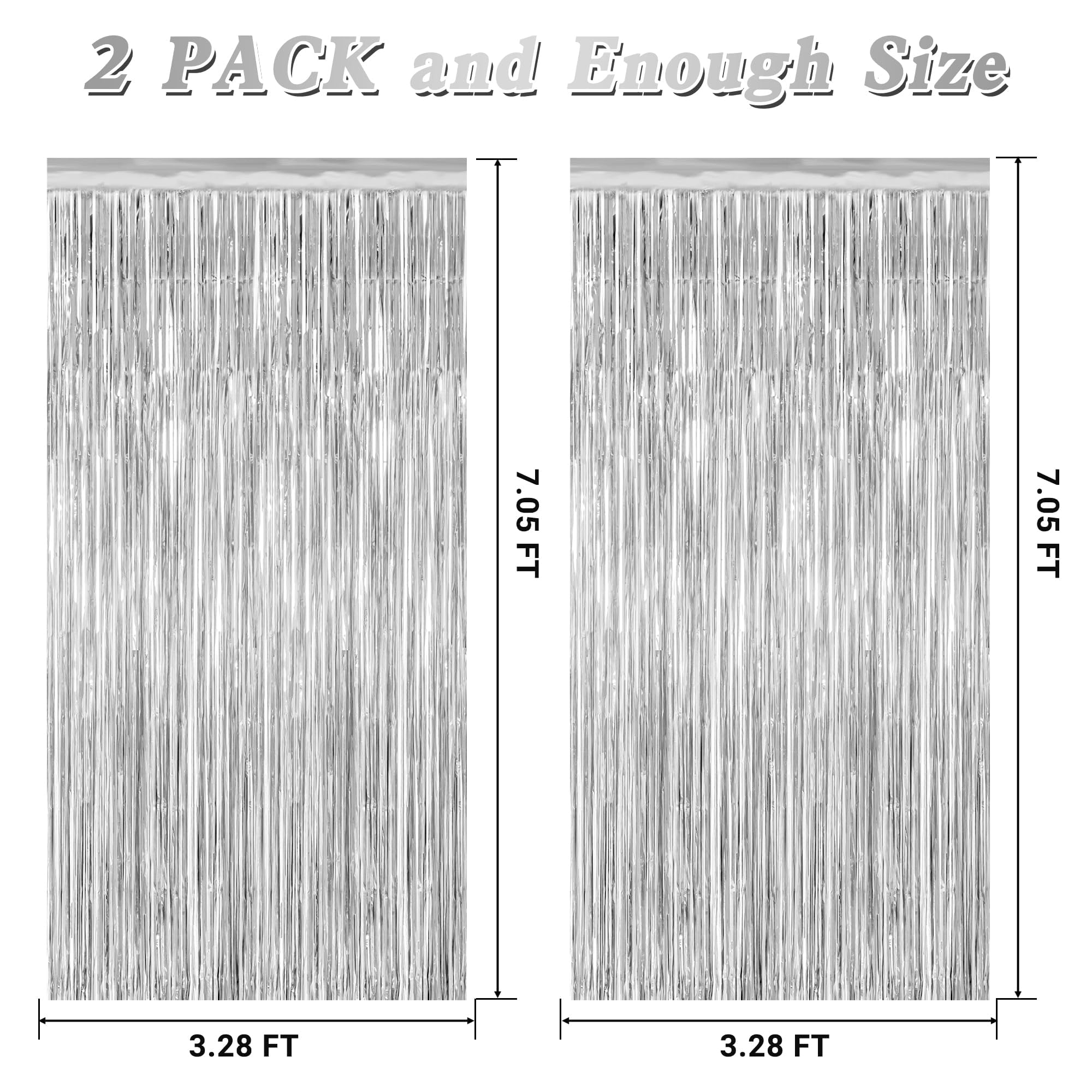 2 Pack Tinsel Backdrop, 3.28 Ft X 7.05 Ft Birthday Party Decorations, Silver Party Streamer Fringe Curtains Foil Backdrop, Metal