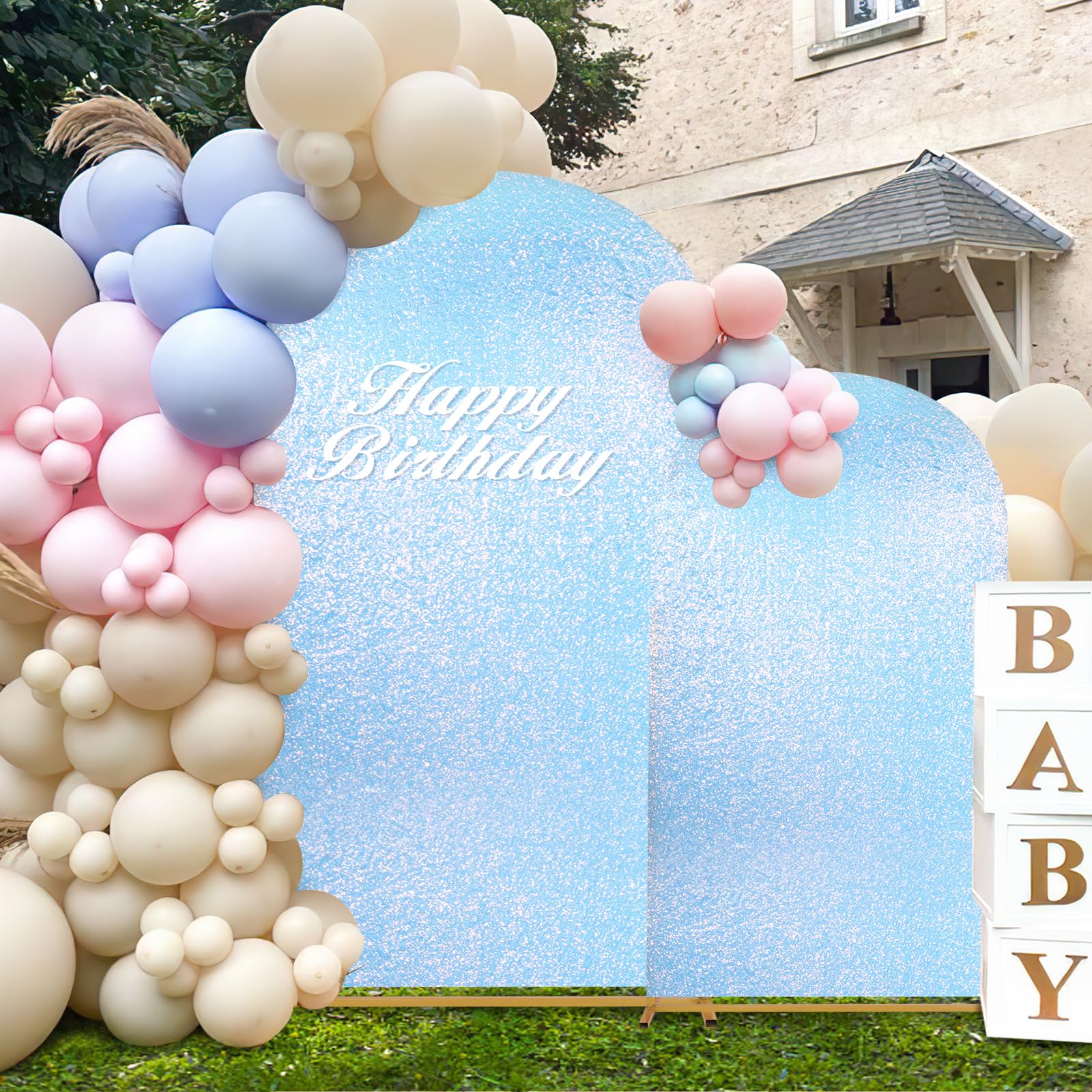 Wedding Arch Cover Mermaid Blue Shimmer Background Stand Covers 6Ft Glitter Spandex Backdrop Covers For Party Photography Decora