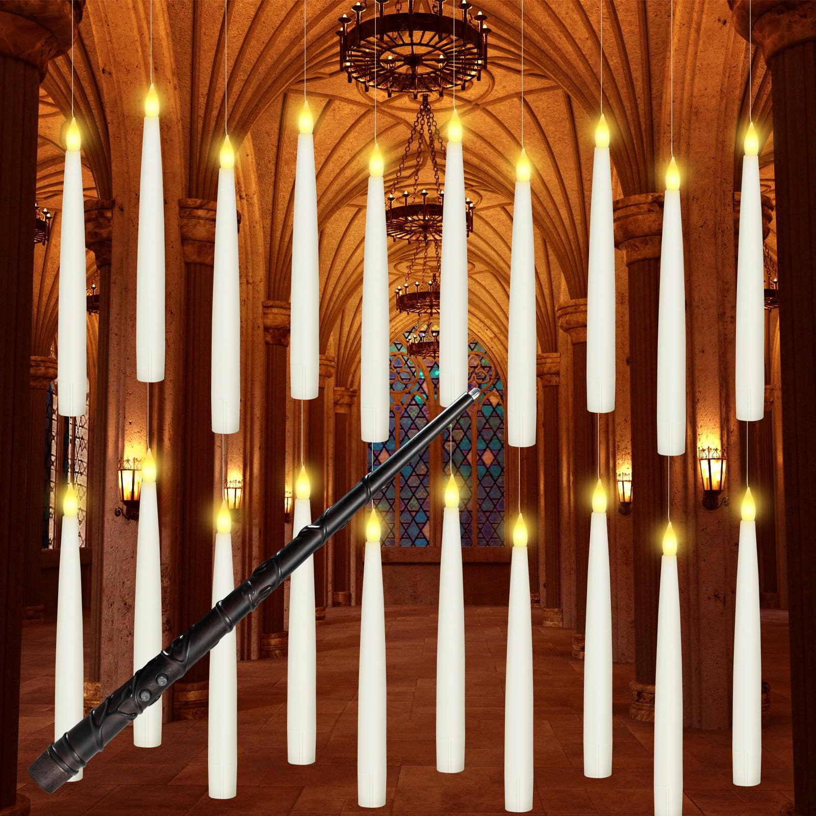 Boribim 20Pcs Floating Candles With Wand, Magic Hanging Candles, Flickering Warm Light Led Taper Flameless Candles With Wand Rem