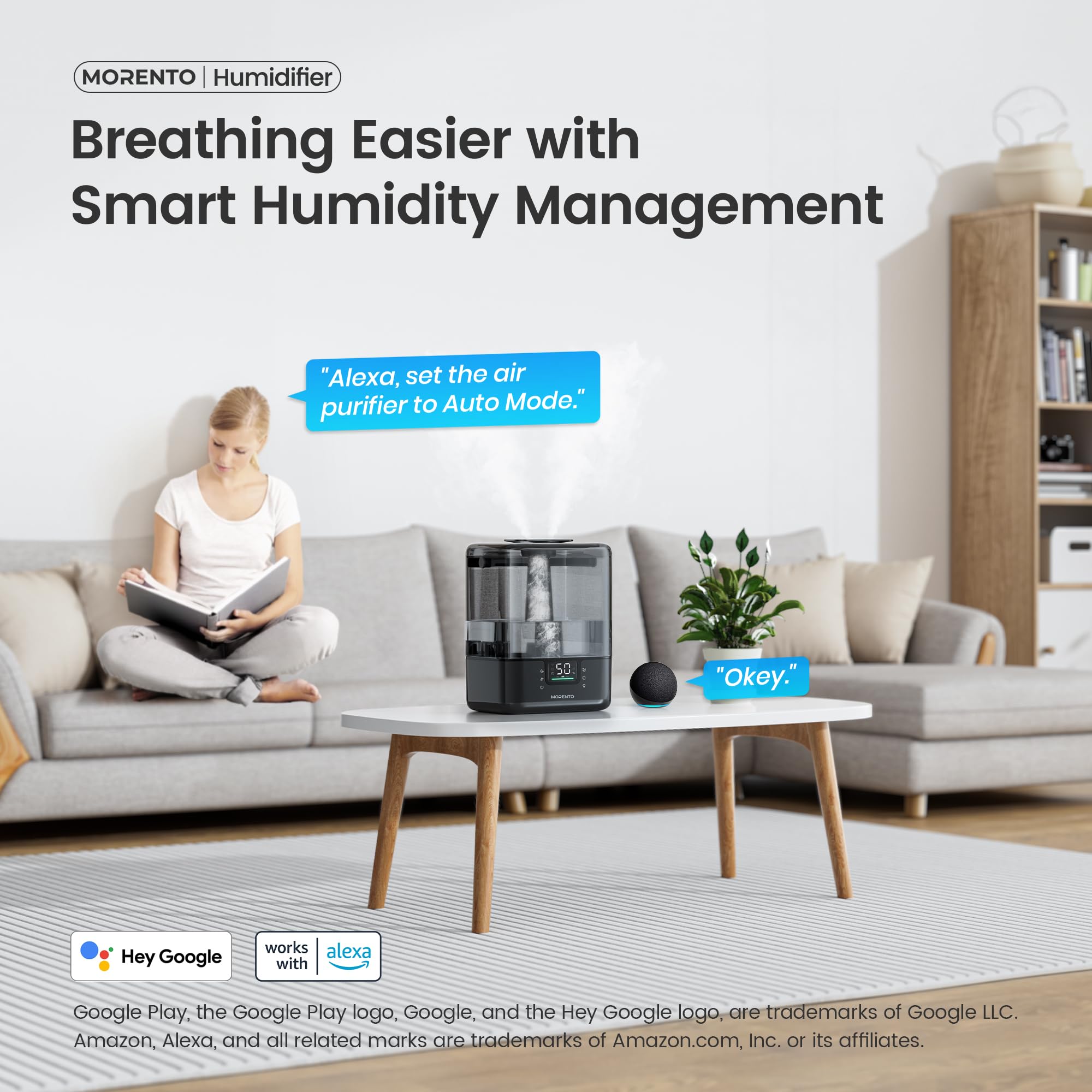 Meronte Smart Humidifiers For Bedroom Large Room Home, 6L Cool Mist Top Fill Humidifier With Essential Oil Diffuser, Smart App &