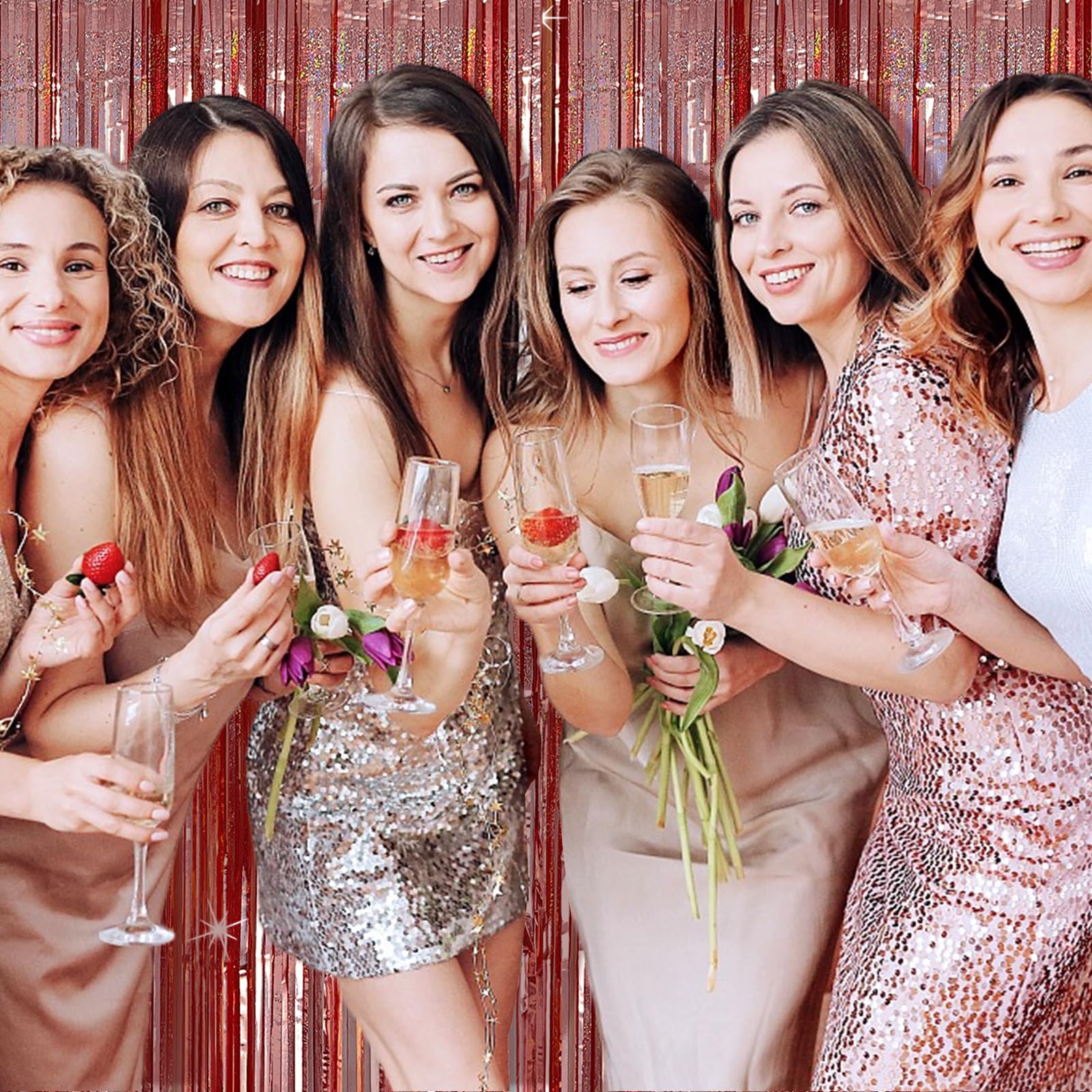 Tinsel Curtain Party Backdrop Rose Gold Birthday Party Decorations 2 Packs Glitter Foil Fringe Curtain Party Decor Streamers Pho