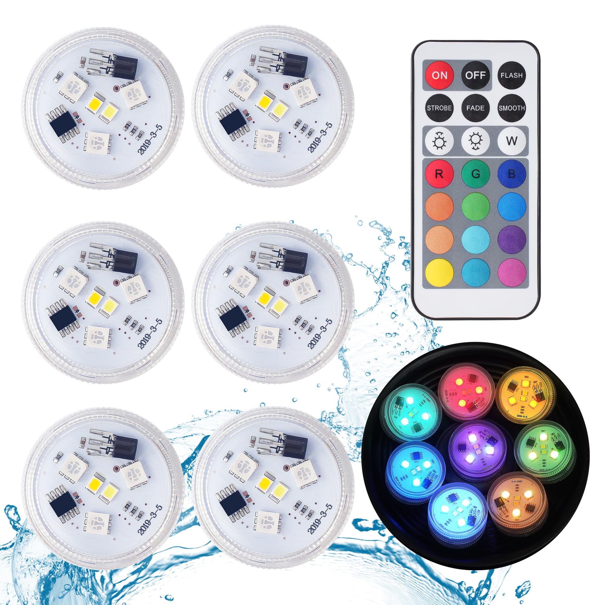 Aled Light Submersible Led Lights With Remote,6 Pcs Mini Rgbw Pool Light,Waterproof Pond Tea Light,Underwater Lights,Suitable Fo