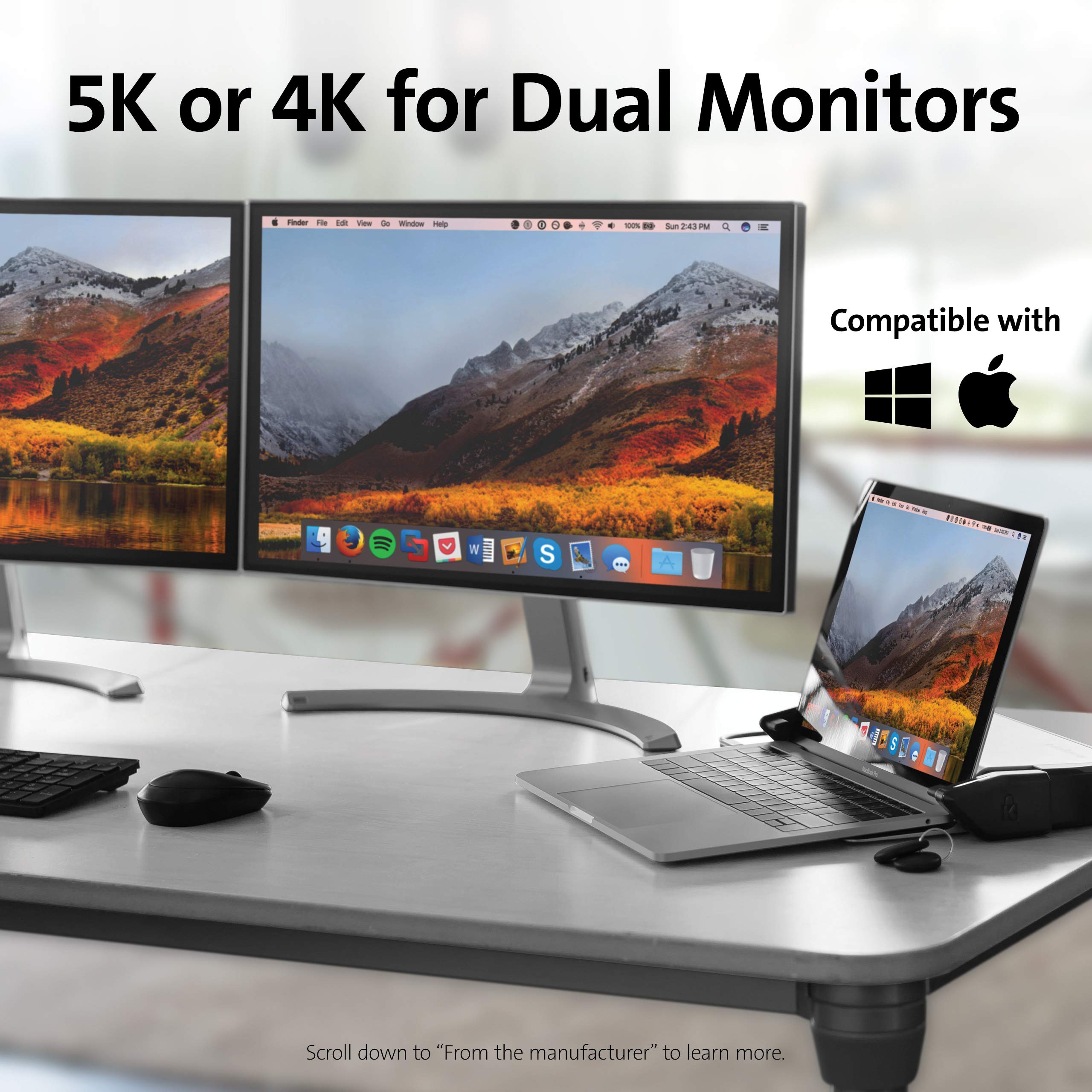 Kensington Ld5400T Thunderbolt 3 Universal Dual 4K Dock With K-Fob Smart Lock - 85W Pd (K33476Na)