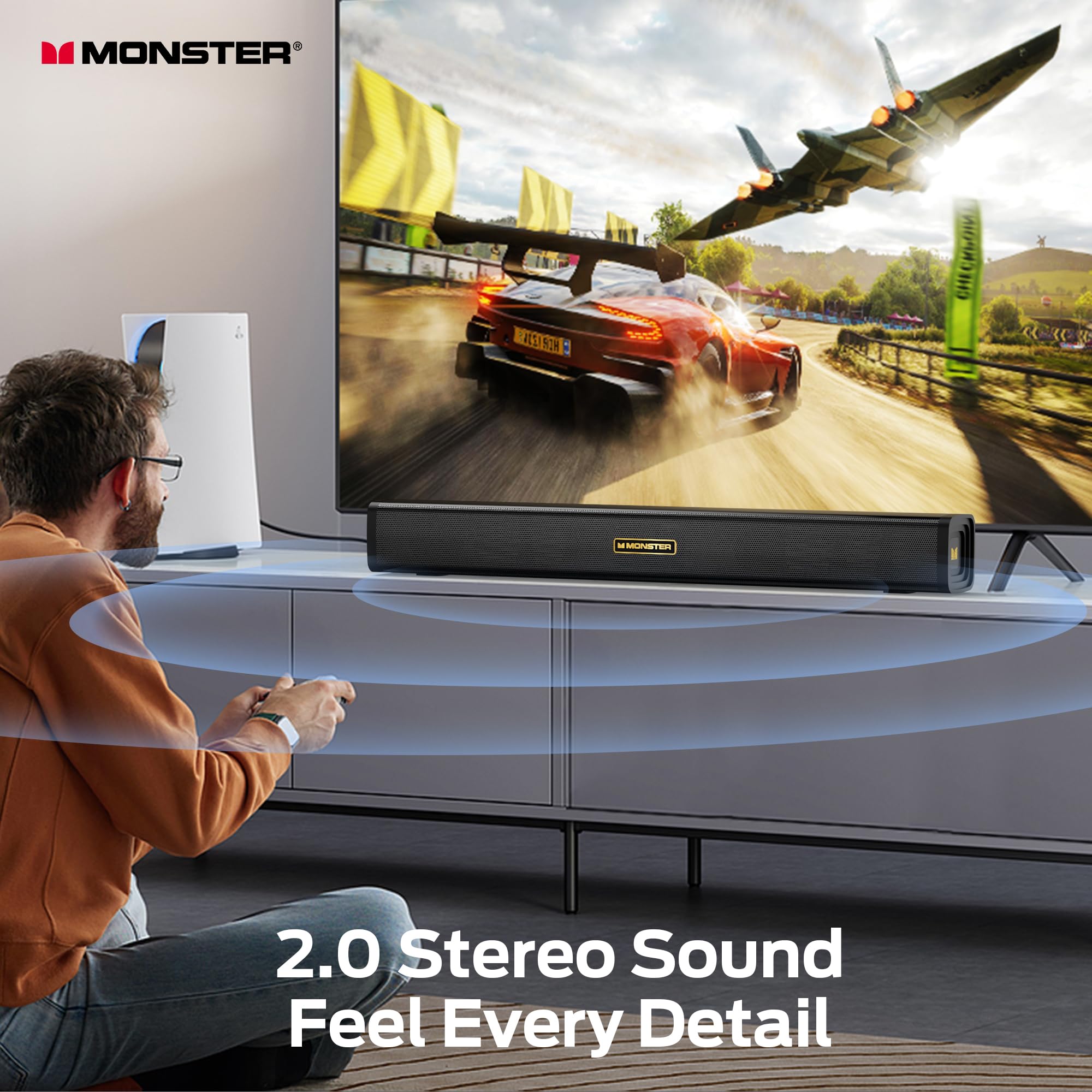 Monster S220 Bluetooth Soundbar For Tv, Wireless Bluetooth 5.4 Sound Bar, 2.0Ch With Dual Bass Diaphragm, All-In-One Home Theate