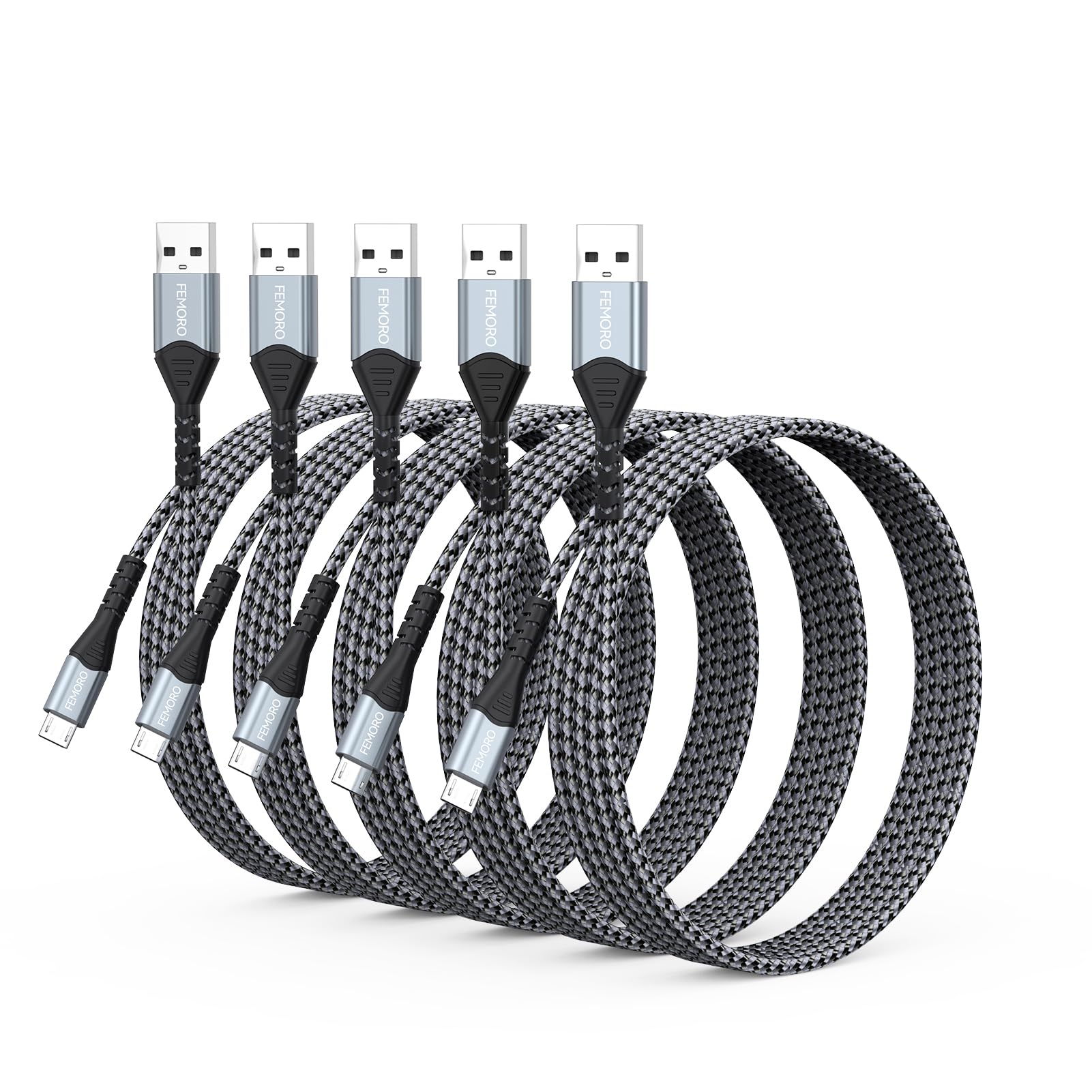 Femoro Micro Usb Cable 6Ft 5 Pack, Usb Type A To Micro Usb 2.0 Charger Cables Data Transfer & Charging12W Android Cord For Kindle Ps4 Xbox One Smartphone And More Microusb Device
