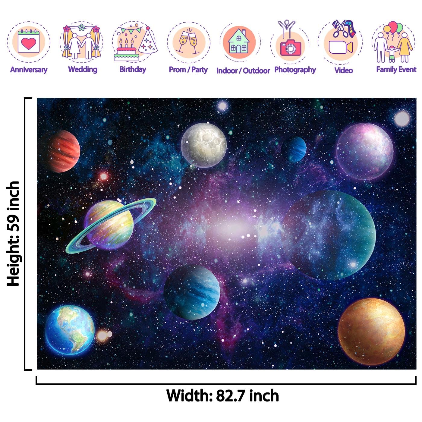 Outer Space Backdrop Starry Galaxy Banner For Baby Boys Girls Planet Theme Birthday Party, Ladvis 82.7''X59'' Nebula Photography