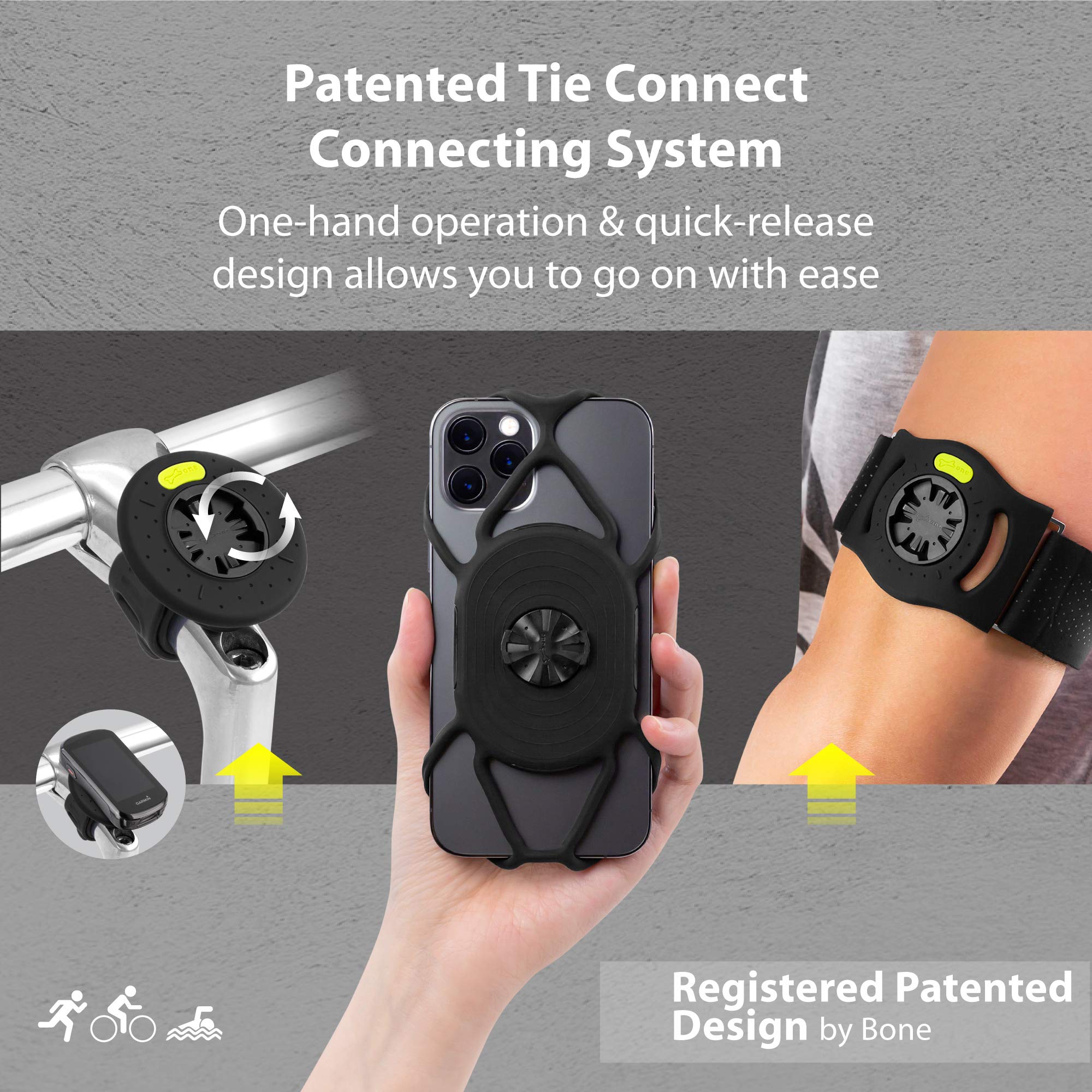 Bone Run + Bike Tie Connect Kit 1, 2-In-1 Running & Bike Phone Holder, Detachable & Rotatable 360 Sport Armband & Phone Mount Co