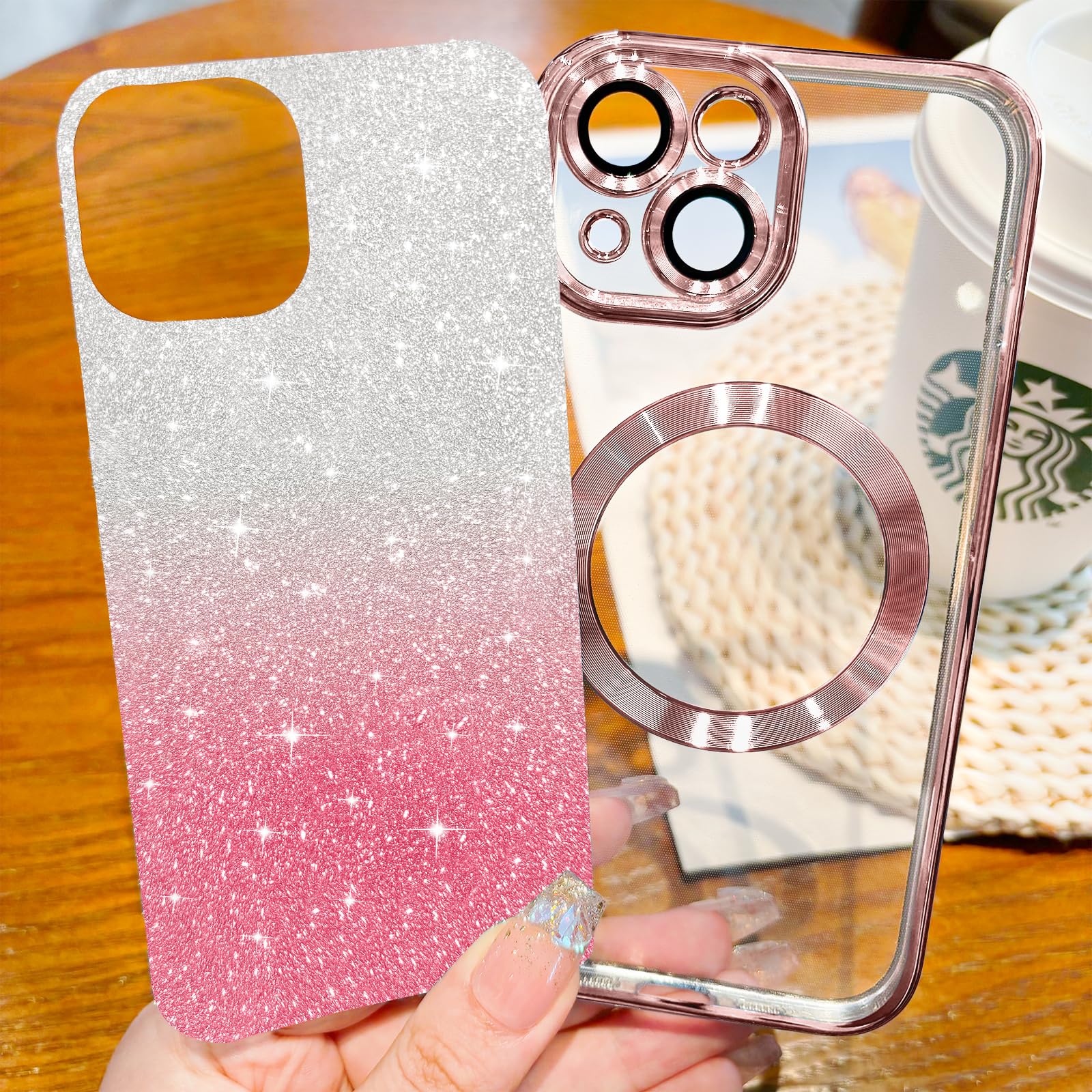 Hython For Iphone 15 Case Clear Magnetic Glitter Phone Cases [Compatible With Magsafe] Full Camera Lens Protector Slim Gradient