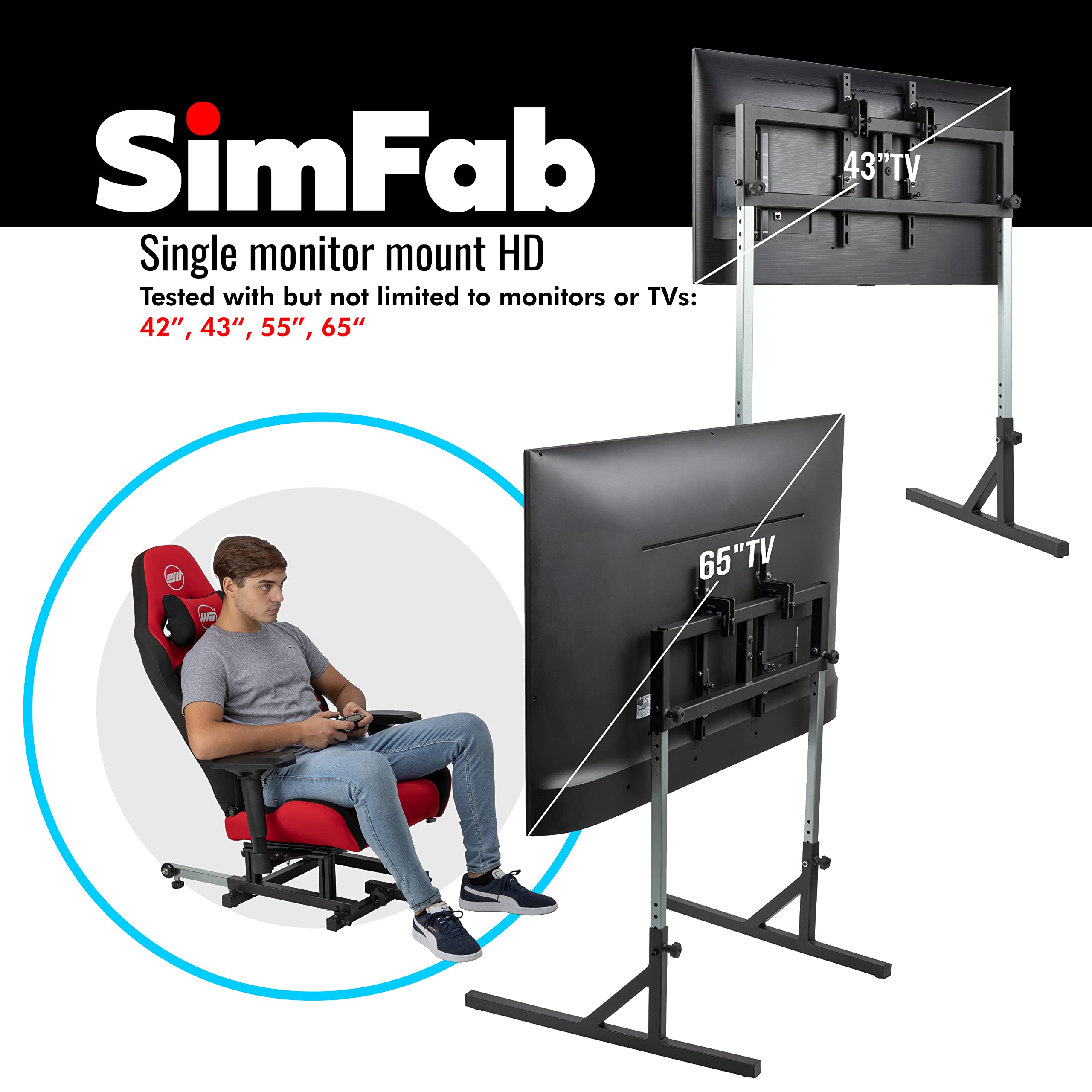 Simfab Single Tv Floor Stand For Racing And Flight Simulators Model Hd | Tv Set Mount Bracket Style 40, 42, 47, 49, 55, 65 Tvs (